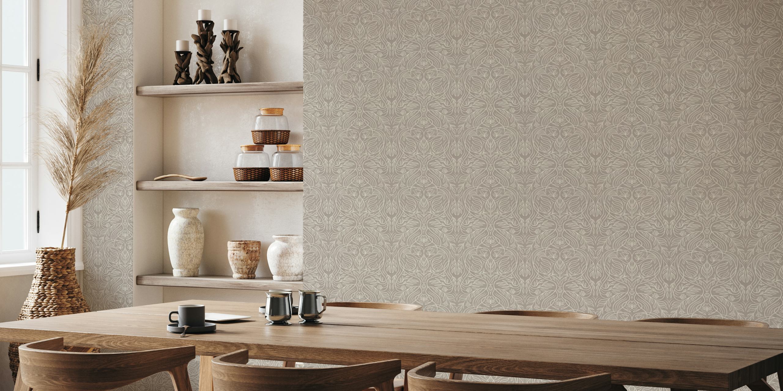 Antike Damast Muster in taupe und creme, florale Wände