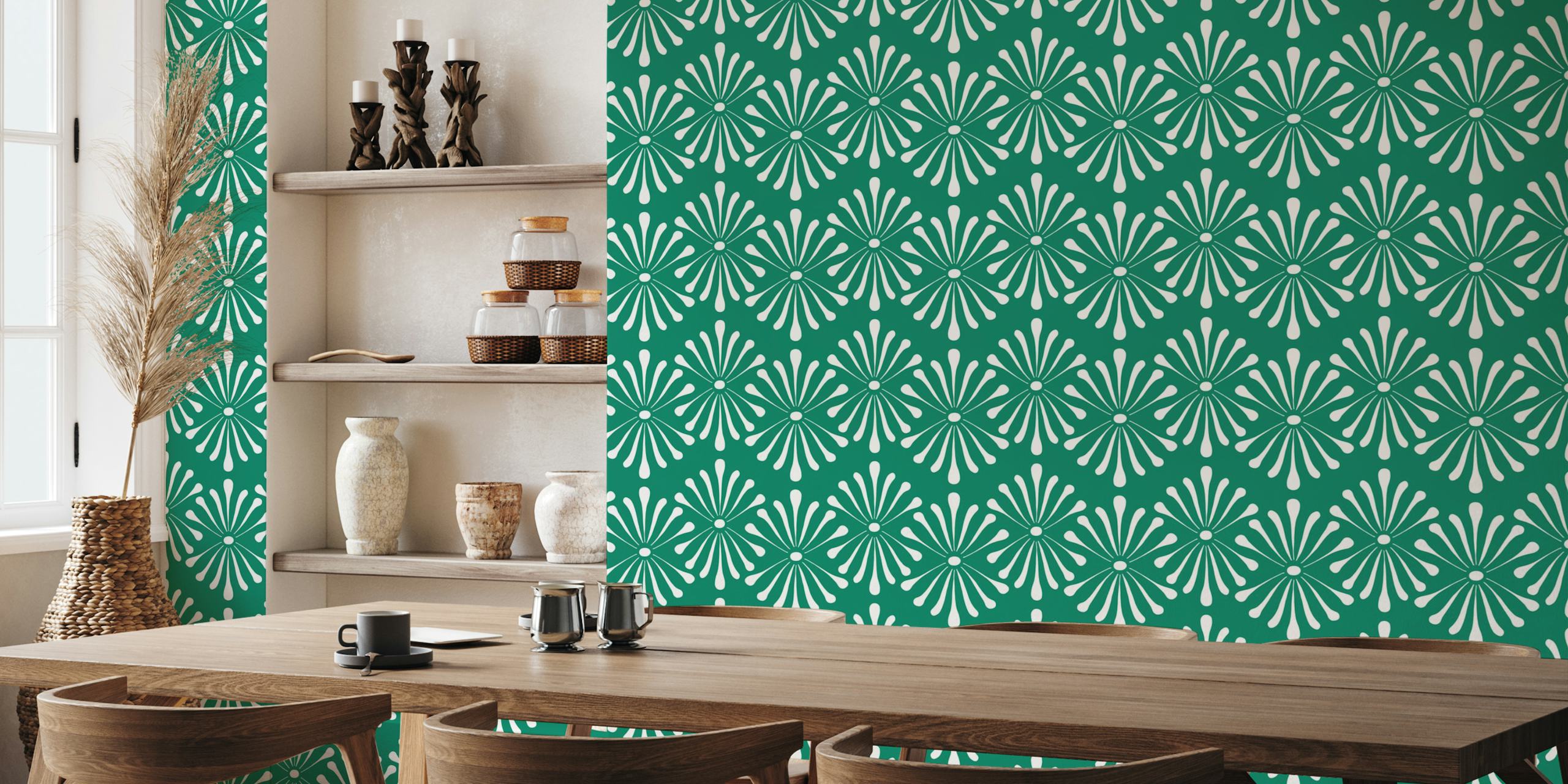 Abstract Floral Dark Green wallpaper design