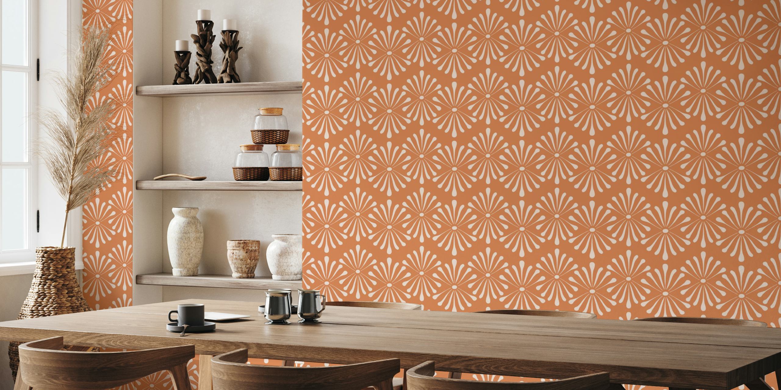 Abstract Floral Rust Brown Tapete in einem Raum