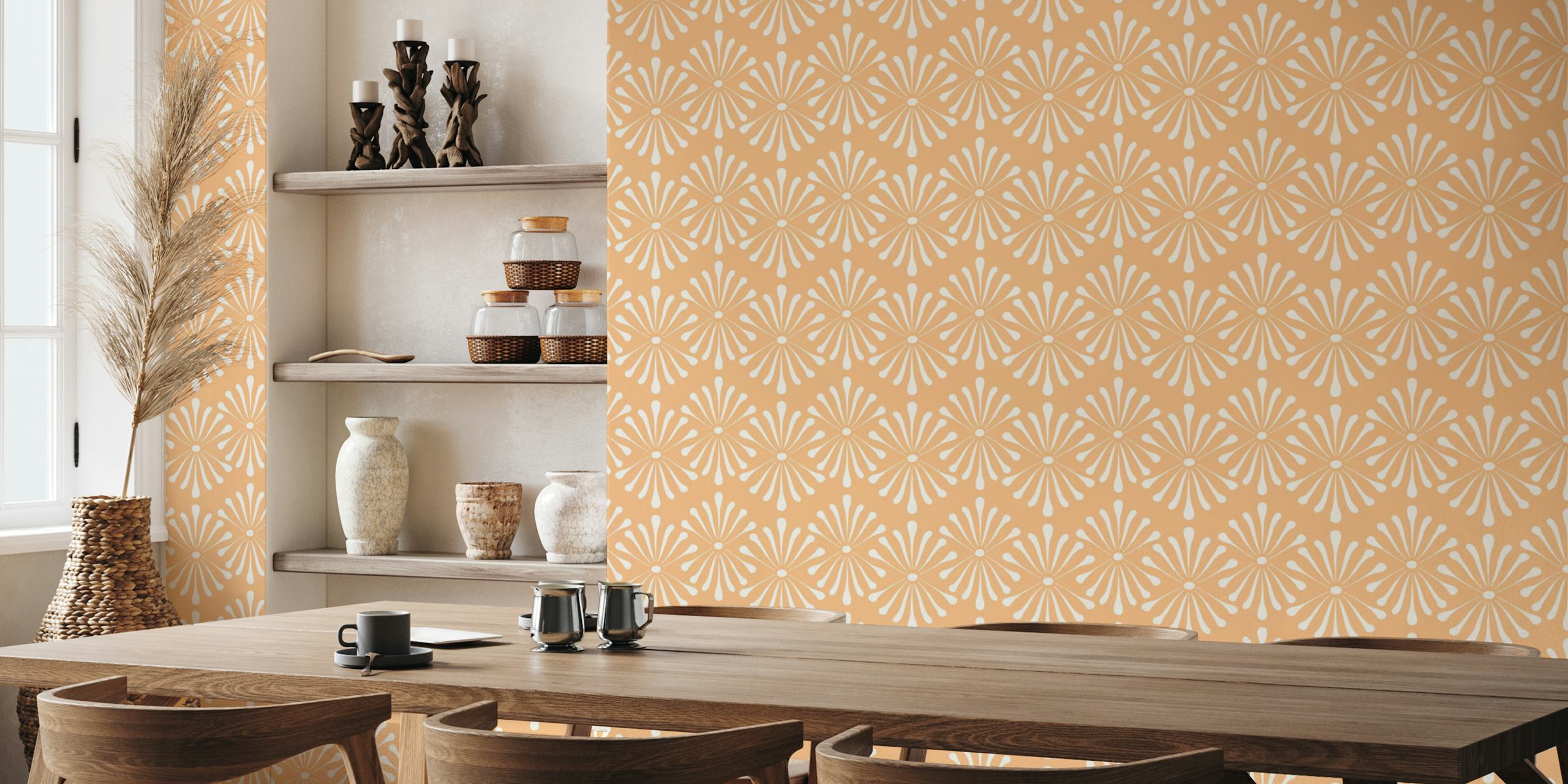 Abstract Floral Soft Yellow tapaatti esillä huoneessa