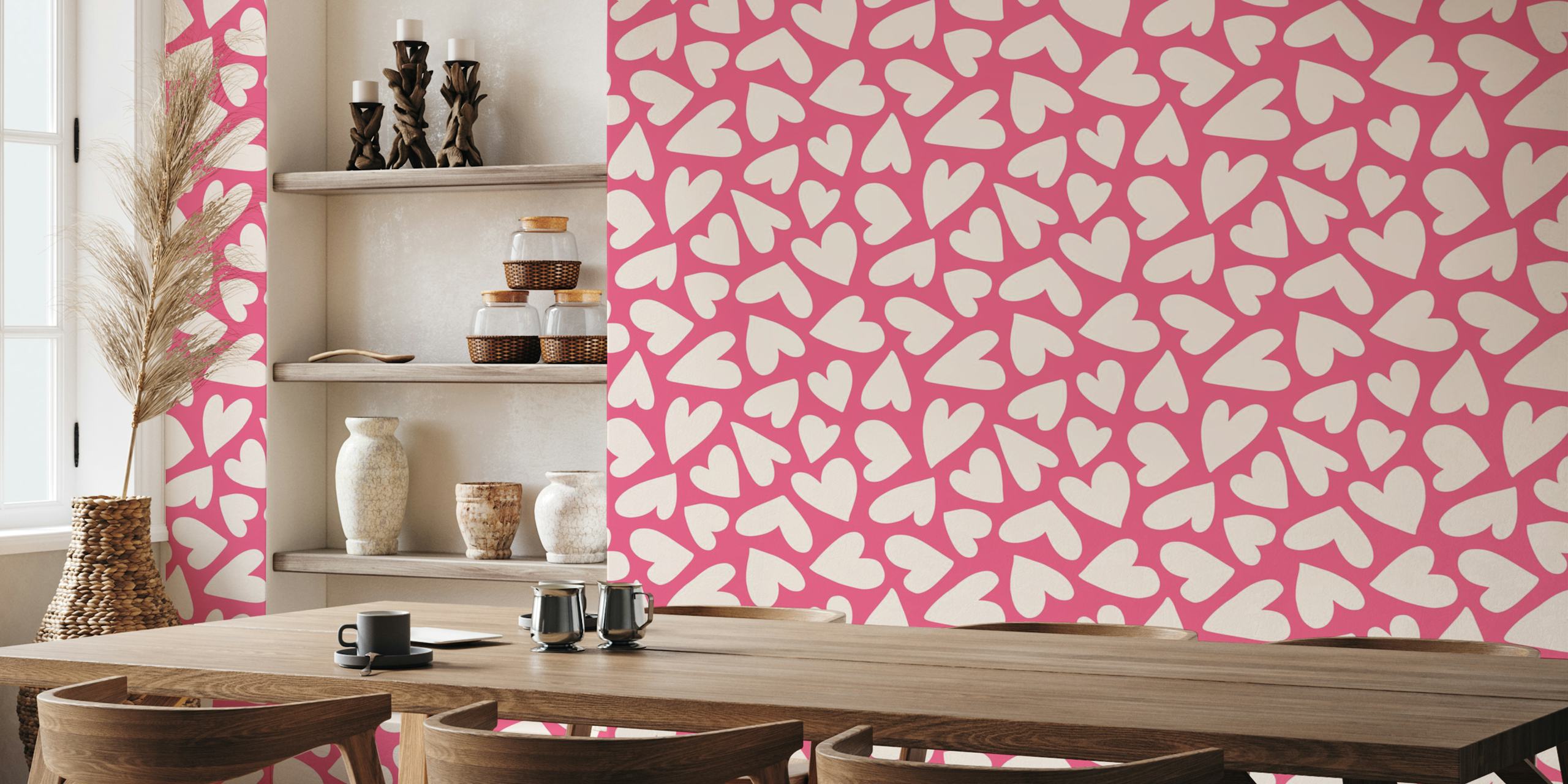 Playful pink hearts on a bright pink background wallpaper