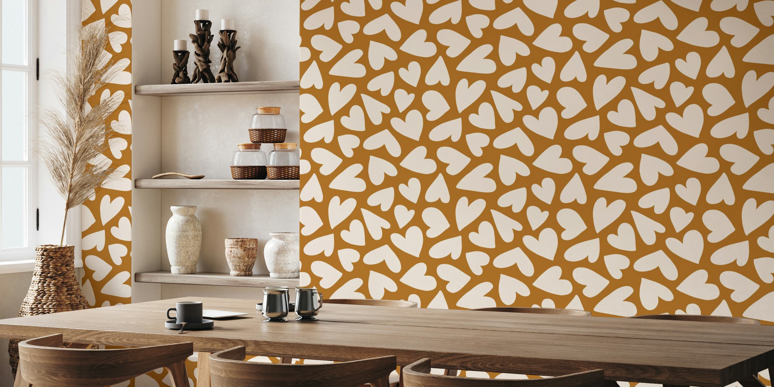 Playful Hearts Rust Brown Boho papel de parede na sala