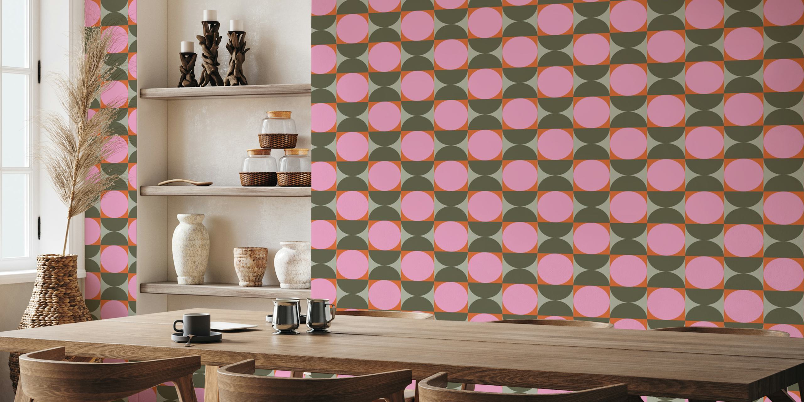 Retro Geometric Earthy Brights Pattern Tapete in einem Raum