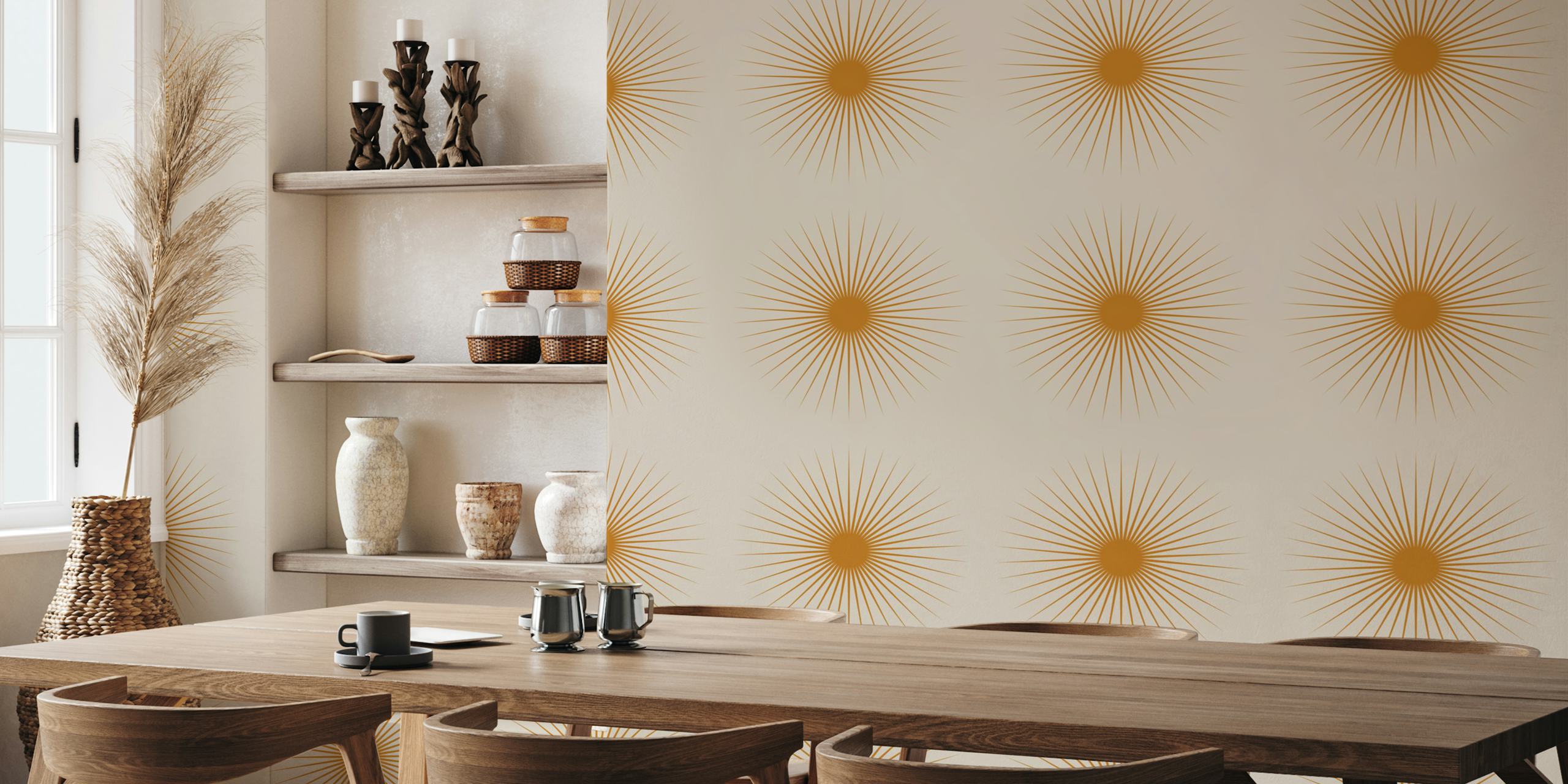 Minimalistisk sunburst wallpaper i et rum