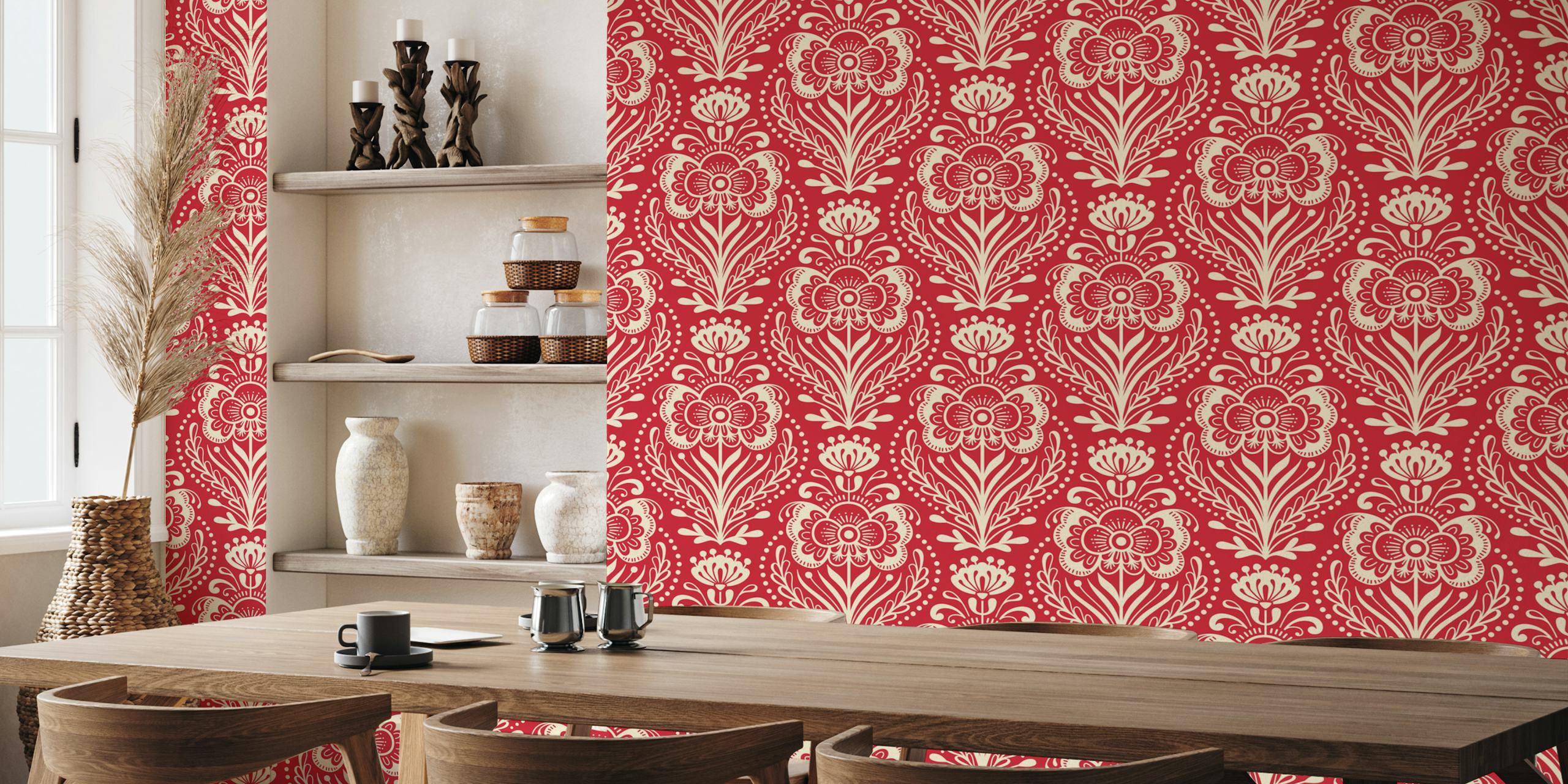 Vintage decorative floral pattern in red wallpaper