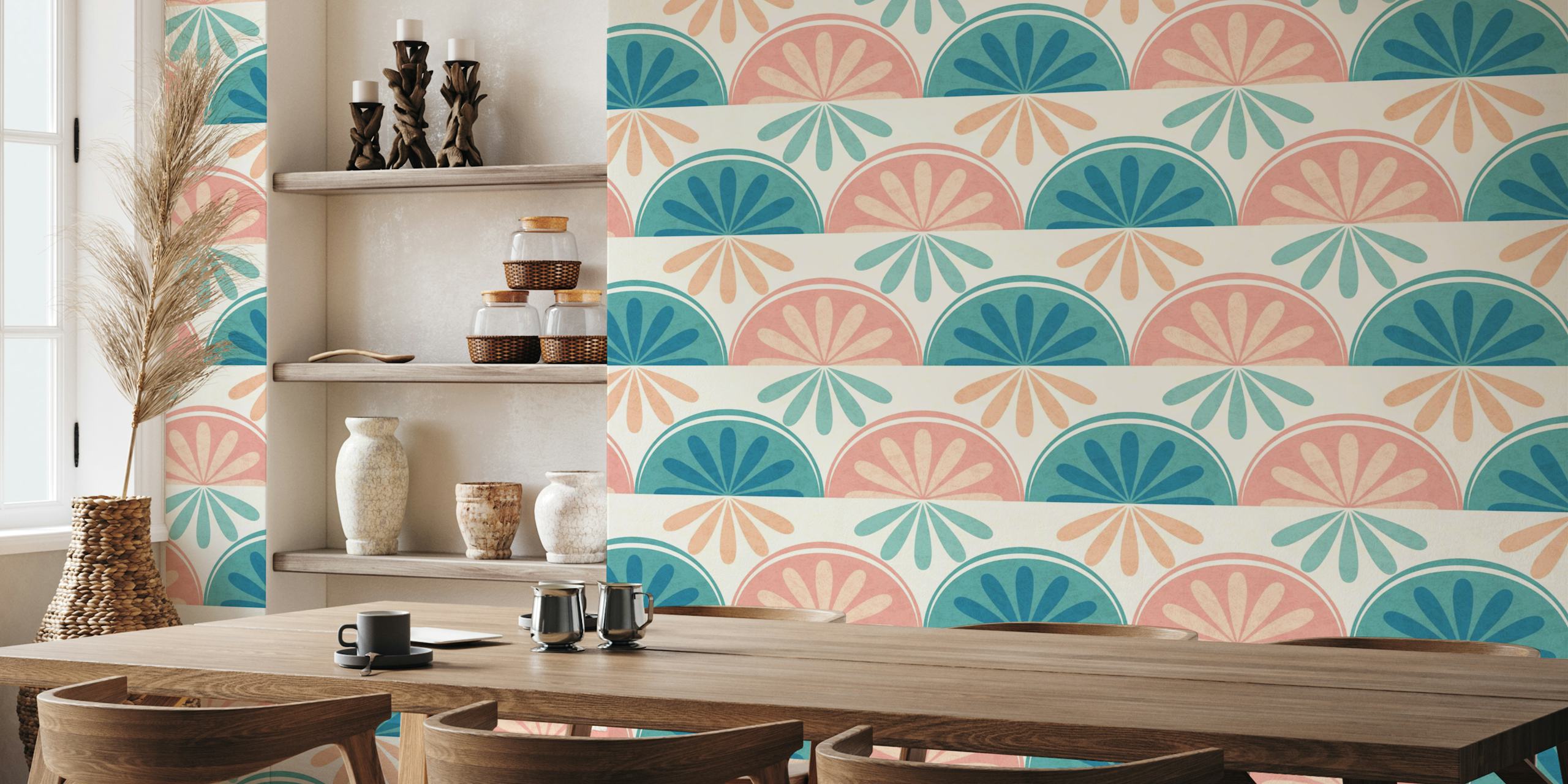Soft Pastel Petals behang in een kamersetting