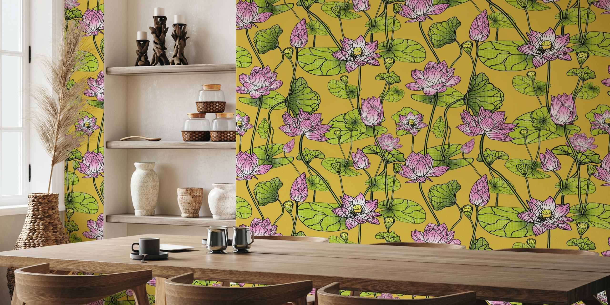 Garden of Lotus Flowers Yellow tapet i et rum