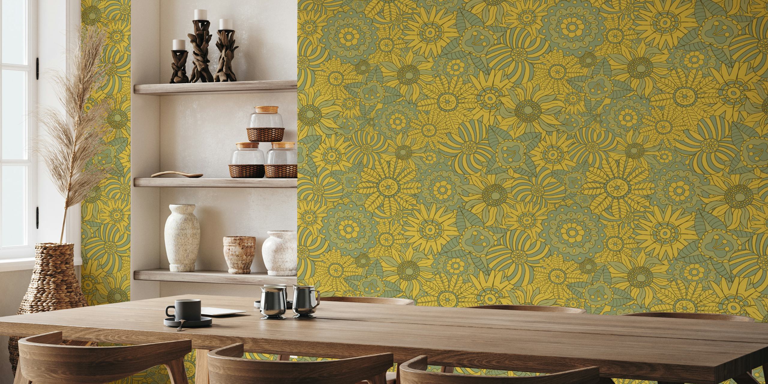 Maximalist retro flowers wallpaper in a room