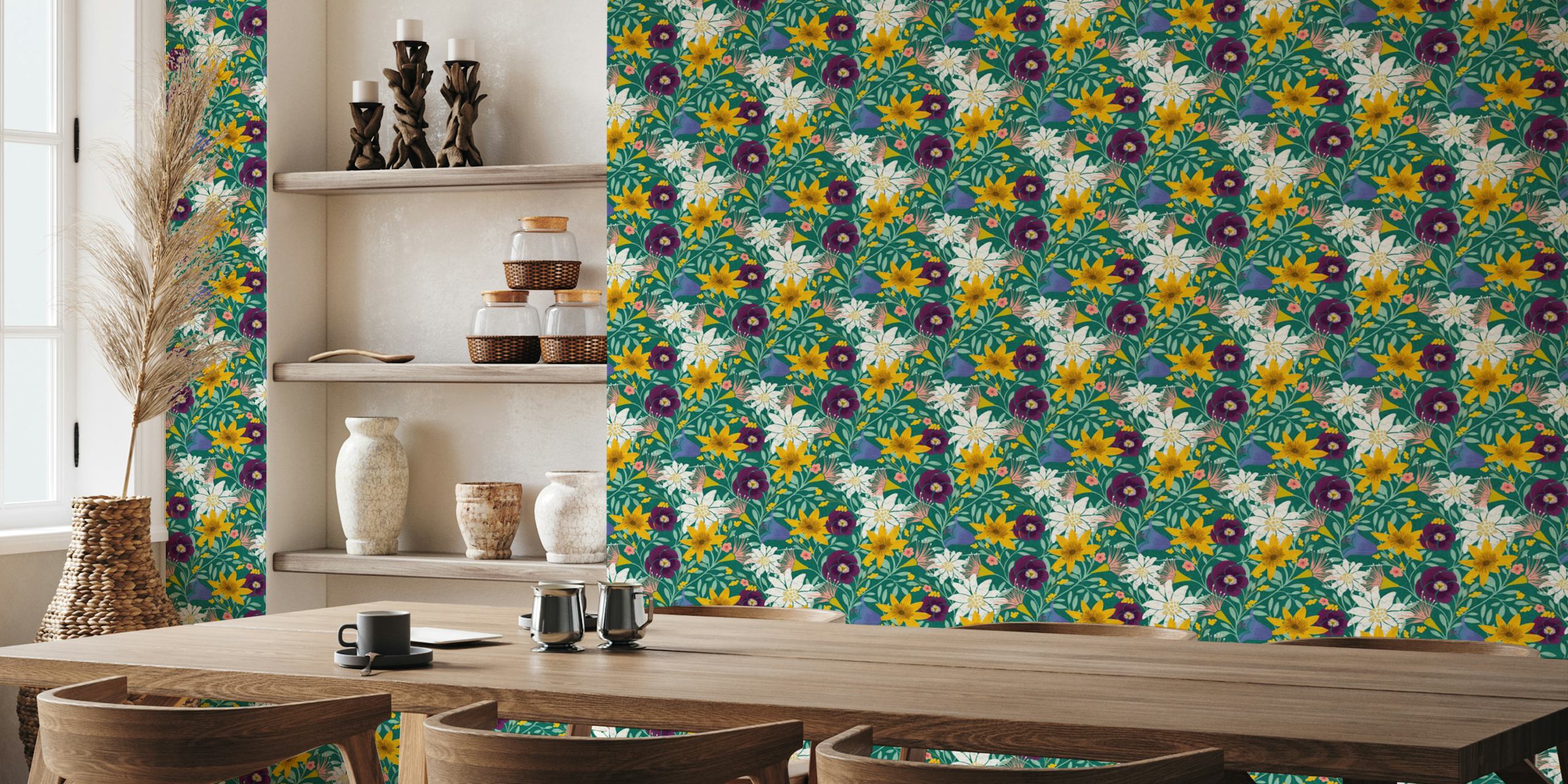 Ταπετσαρία Vibrant Garden Bliss σε ένα δωμάτιο