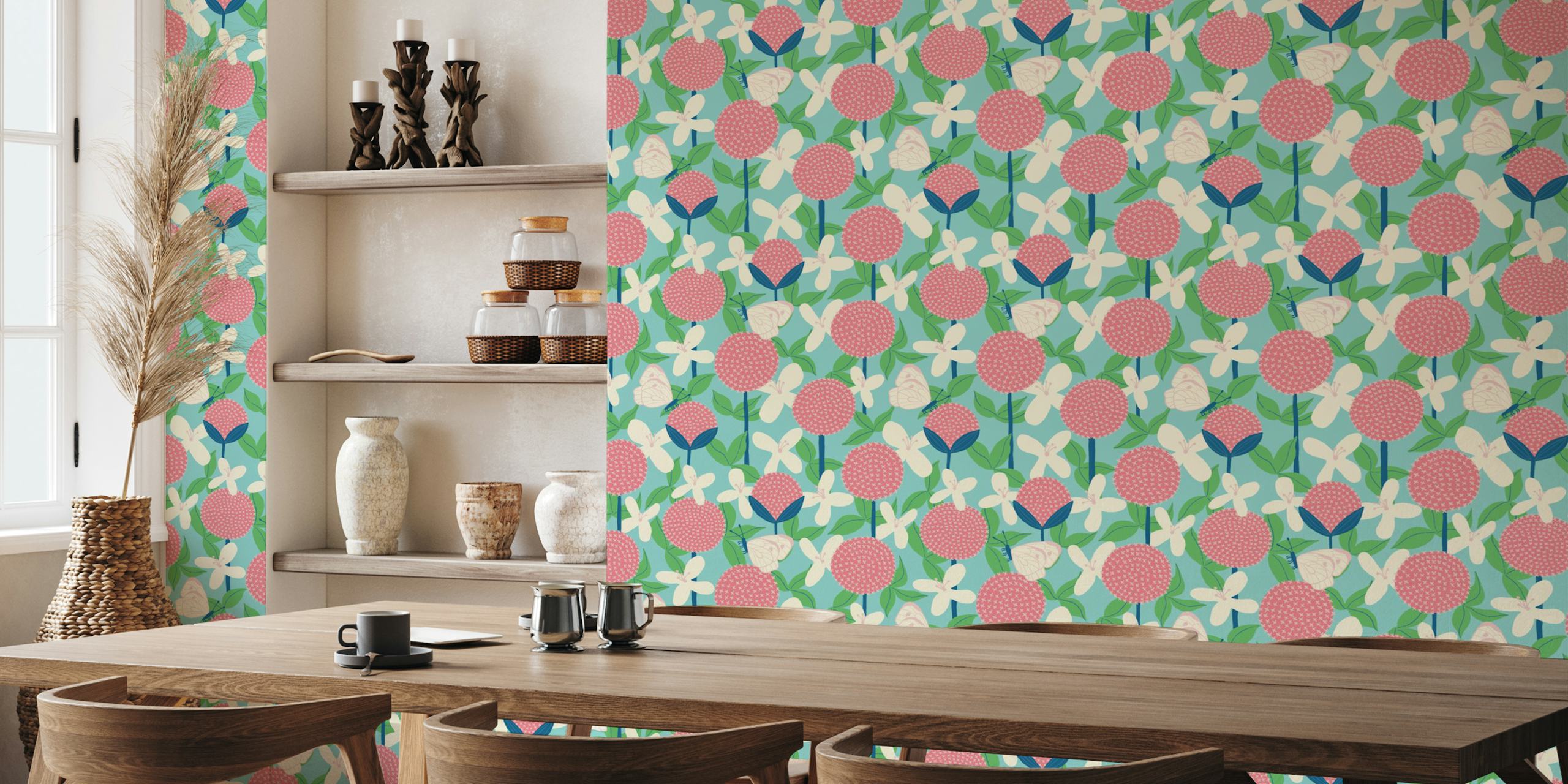 Allium Clematis Bold Cottagecore Floral wallpaper design