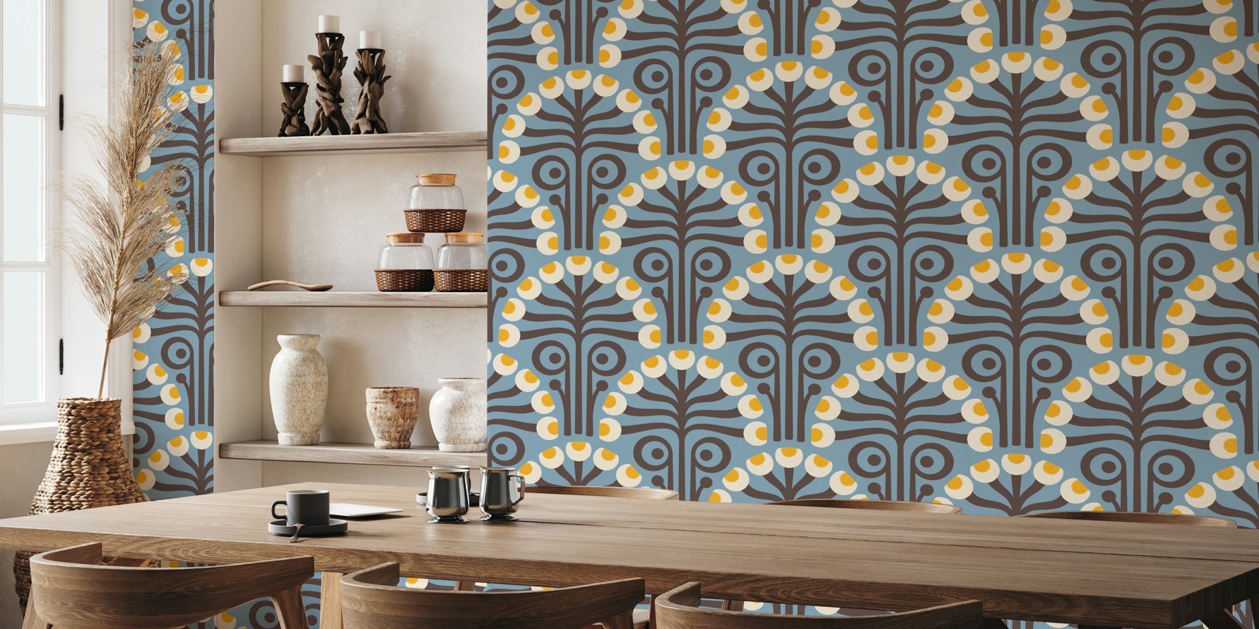 Vintage botanical wallpaper v místnosti