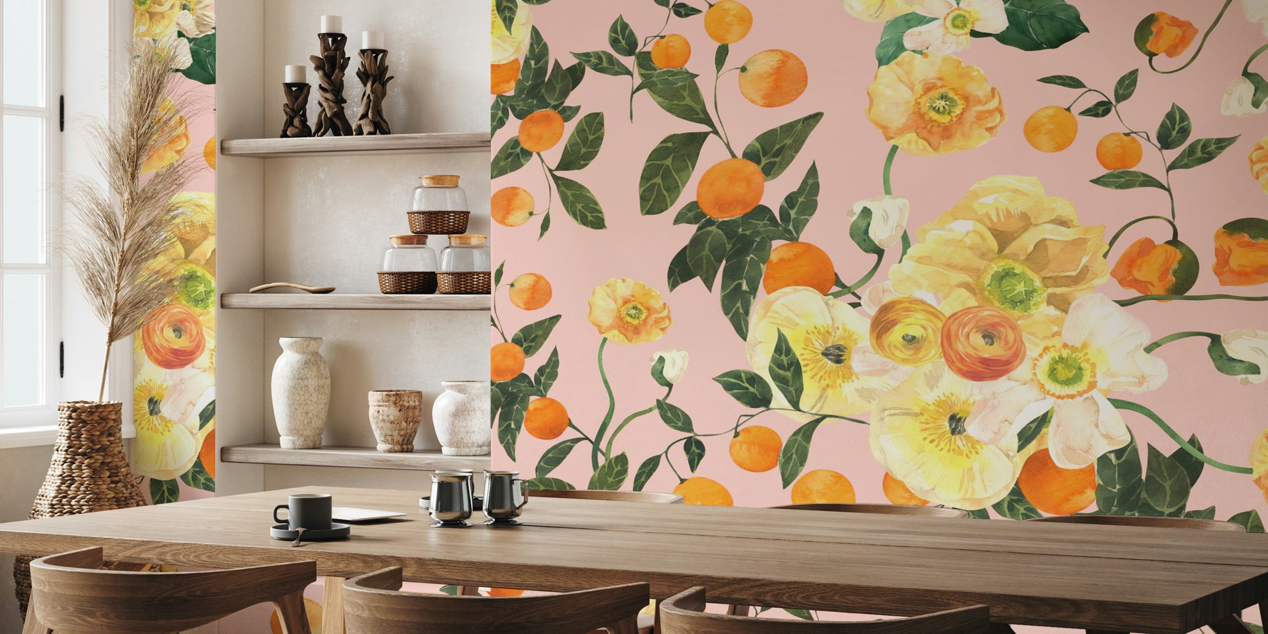 Ταπετσαρία Romantic Orange Blossoms σε ένα δωμάτιο