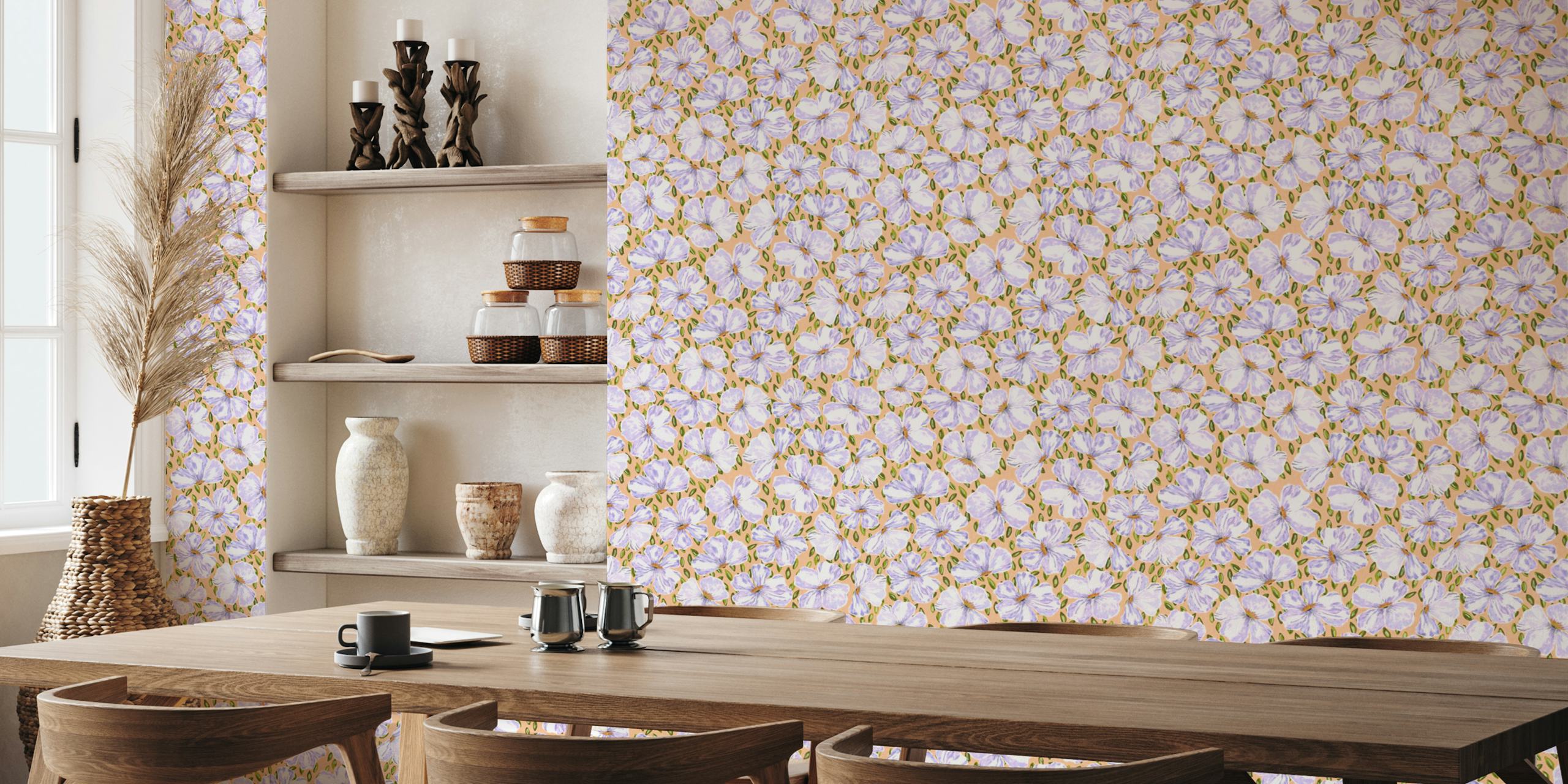 Papel de parede Lavender Blossom Delight em um quarto