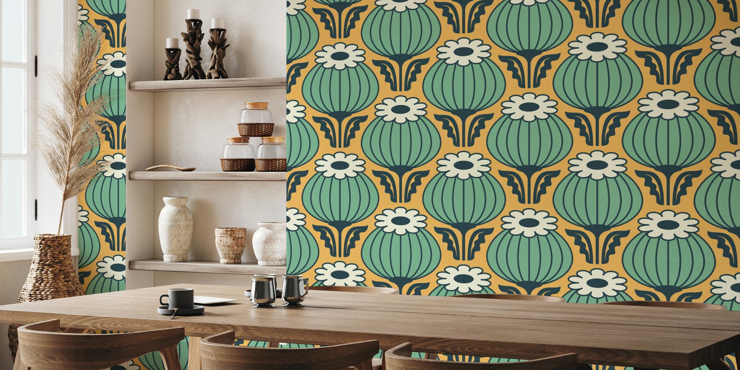 Tapeta Bold Vintage Poppies u sobi