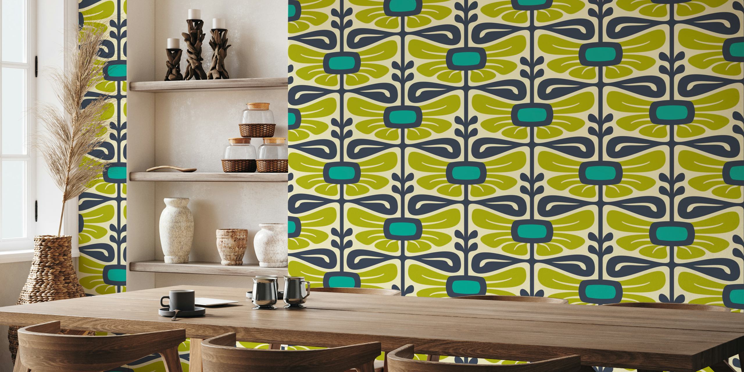 Vintage floral wallpaper design in green
