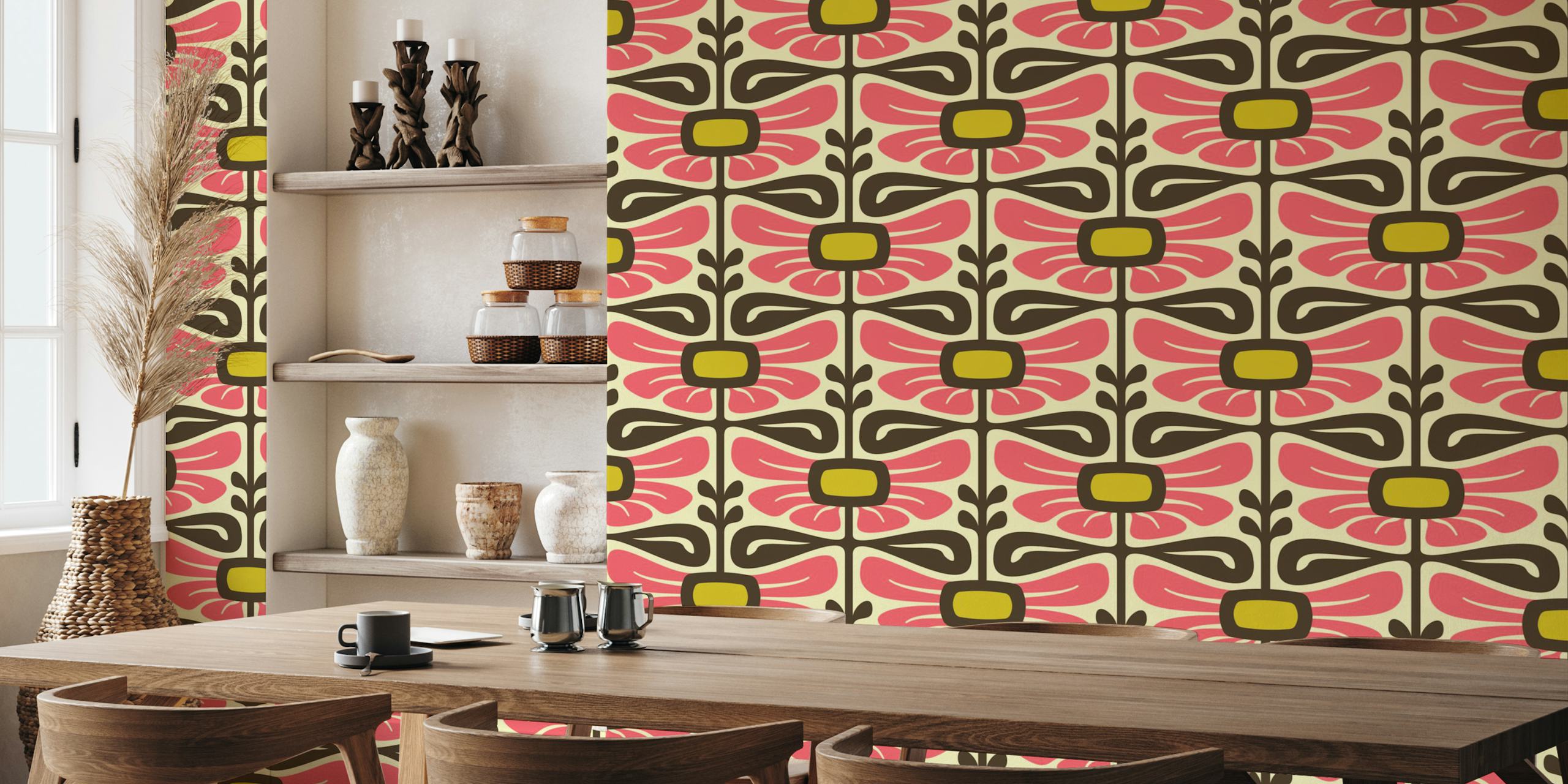 Pink floral patterns with brown accents decorative wallpaper