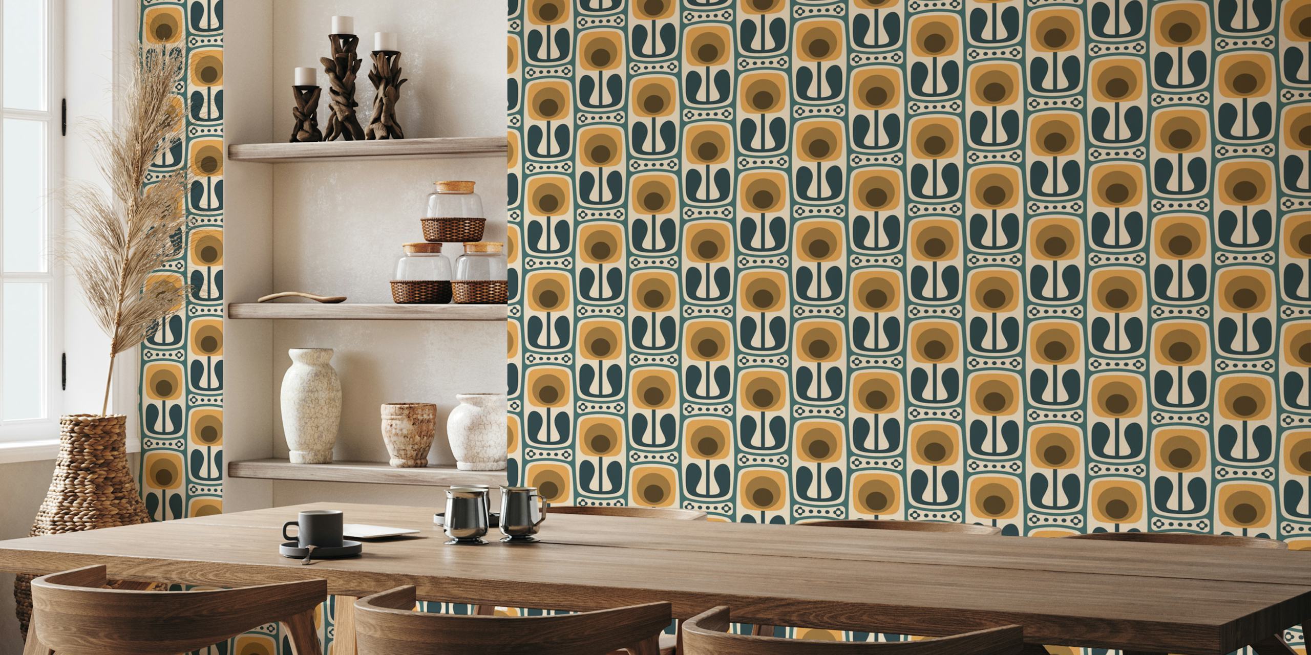 Papel pintado Nostalgic Retro Blooms en una habitación