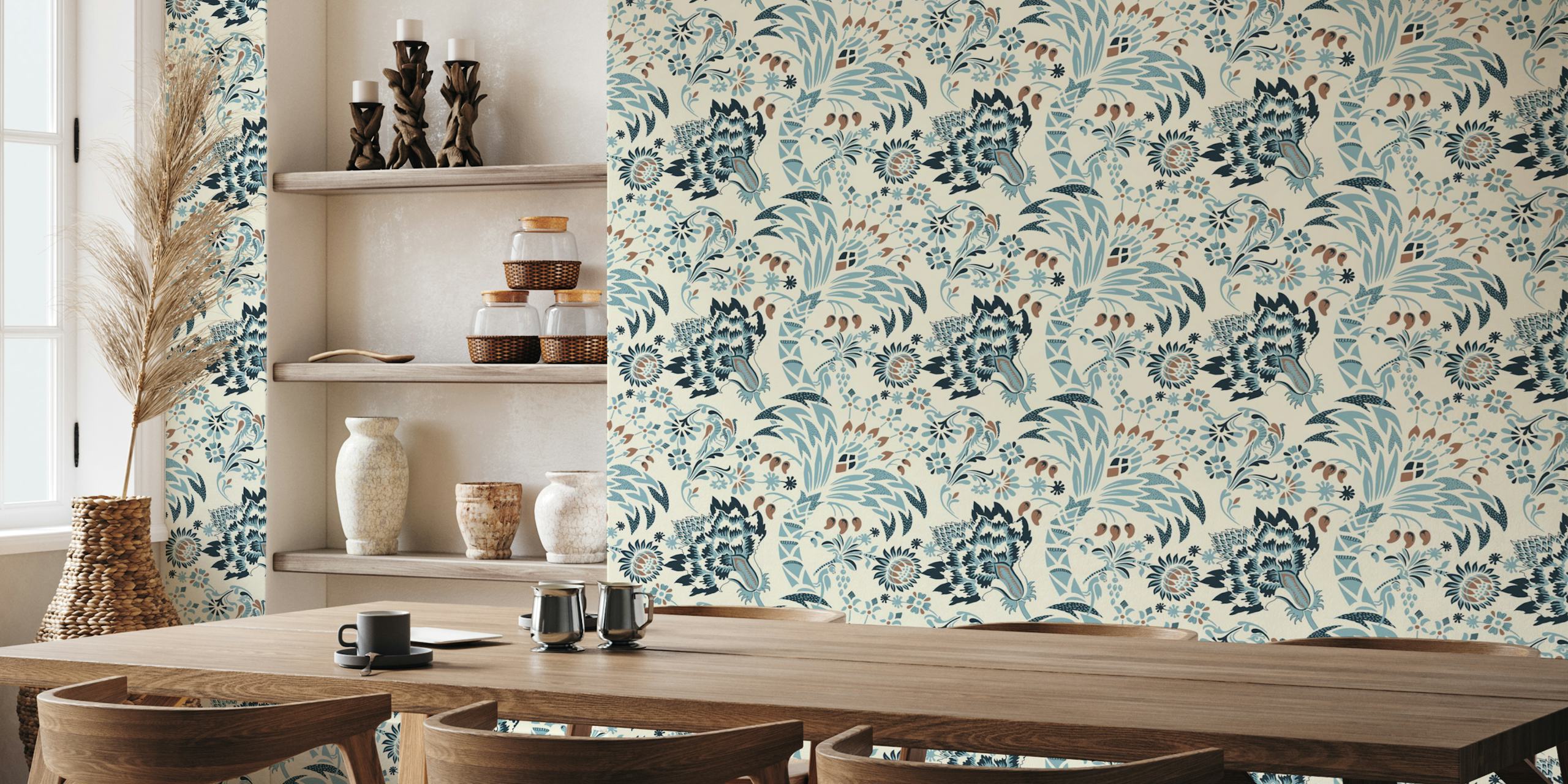 Garden Reverie Mocha Mousse Turquoise wallpaper design