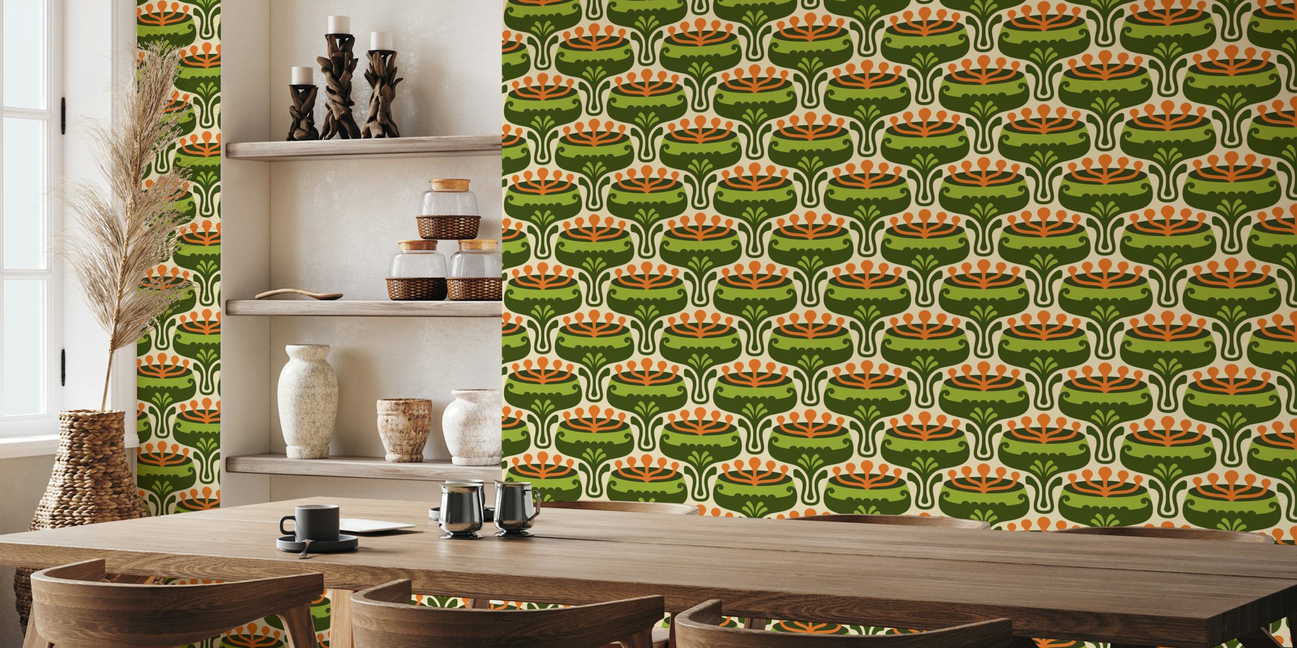 Elegant retro flourish wallpaper in a room
