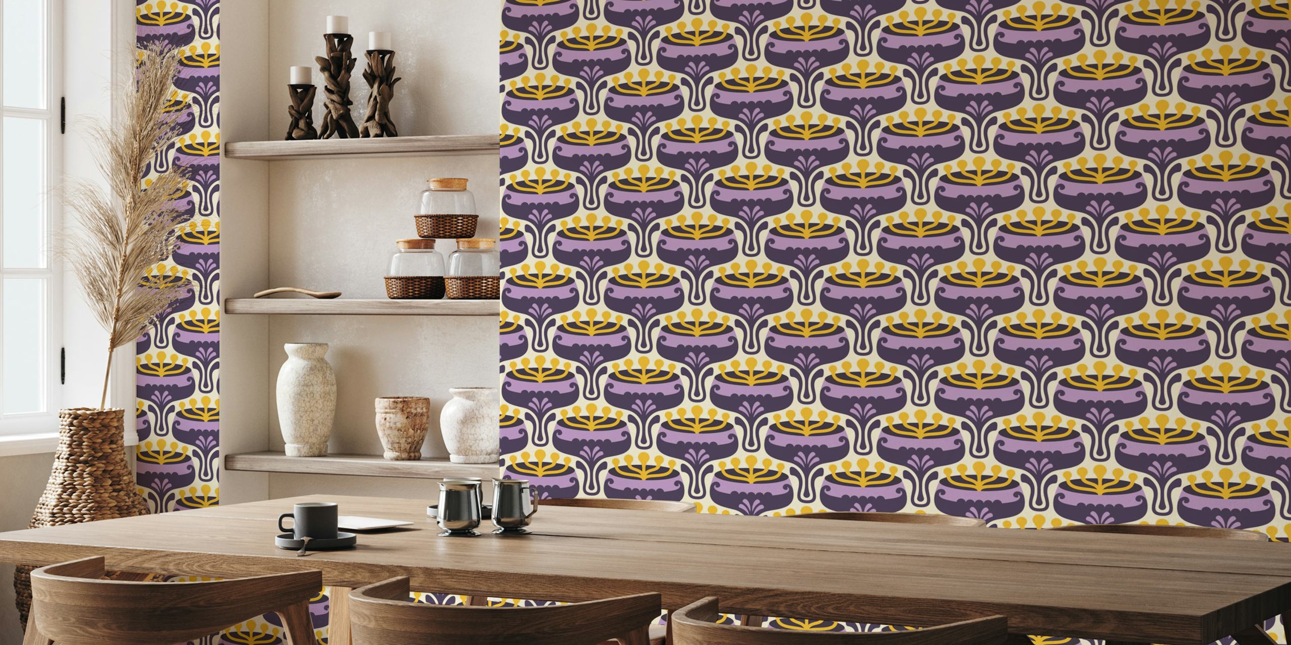 Elegant Retro Flourish wallpaper design in purple
