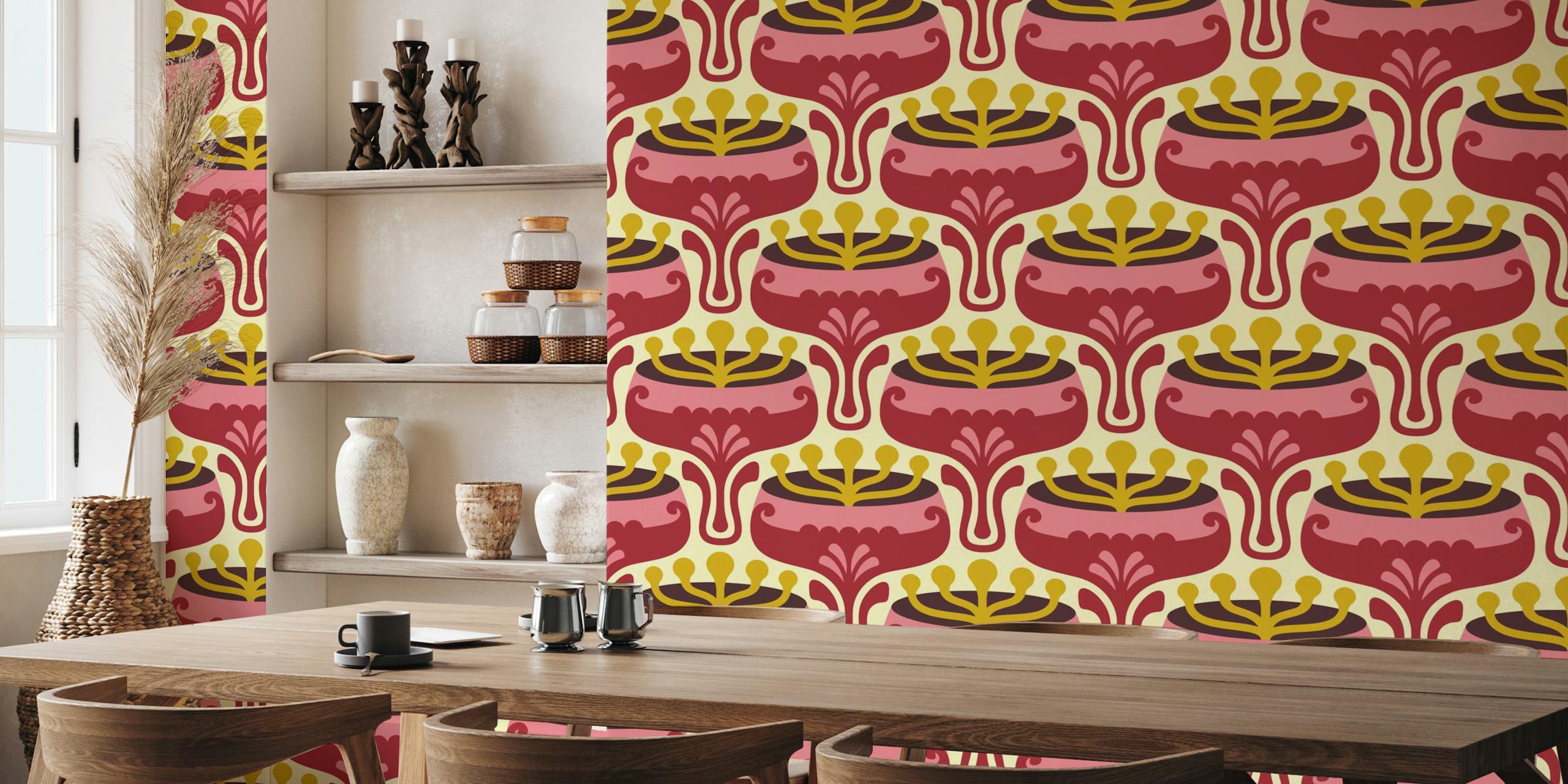 Elegant Retro Flourish in Red tapetdesign