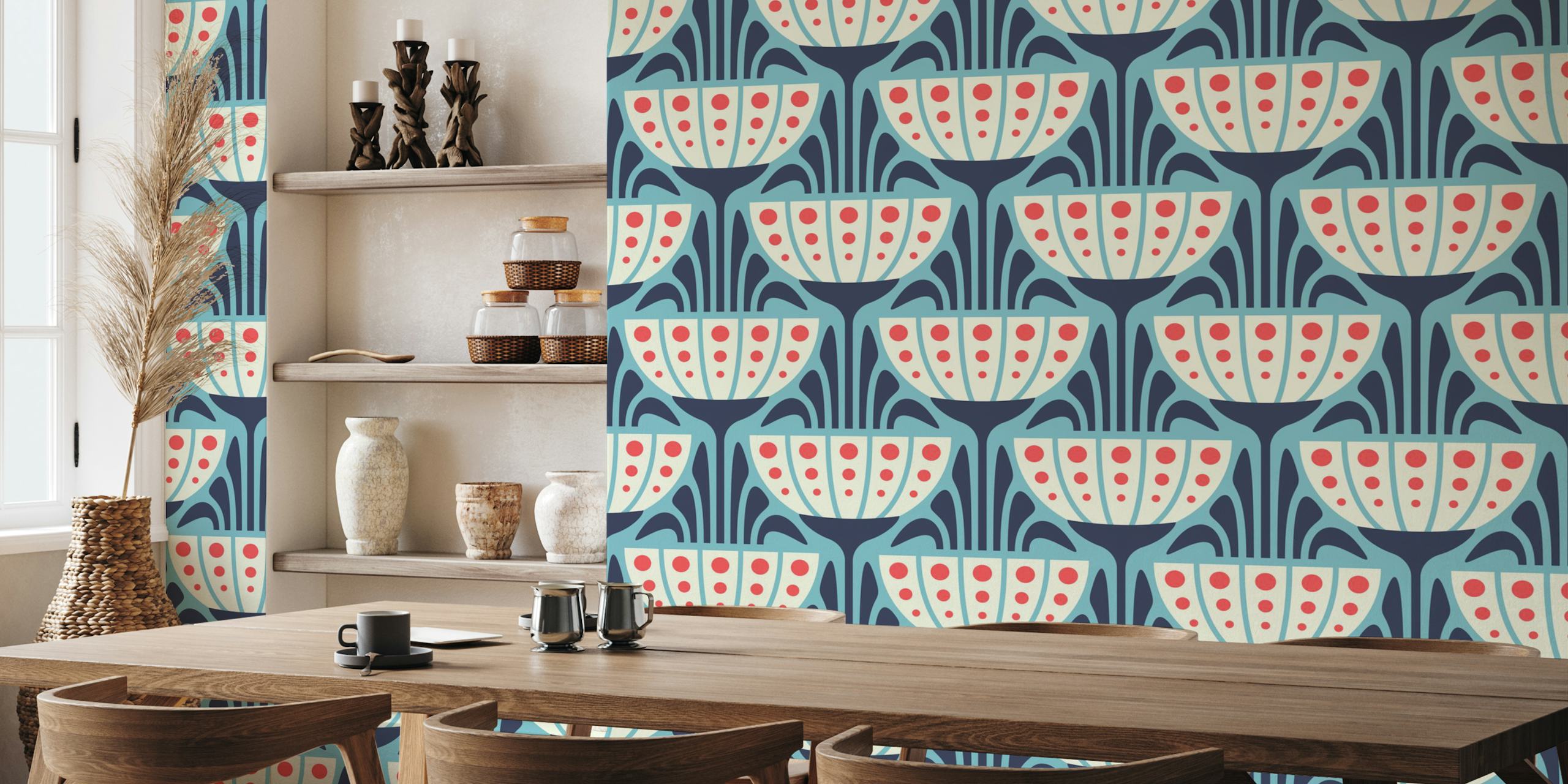 Mid-Century Blossoms wallpaper huoneessa