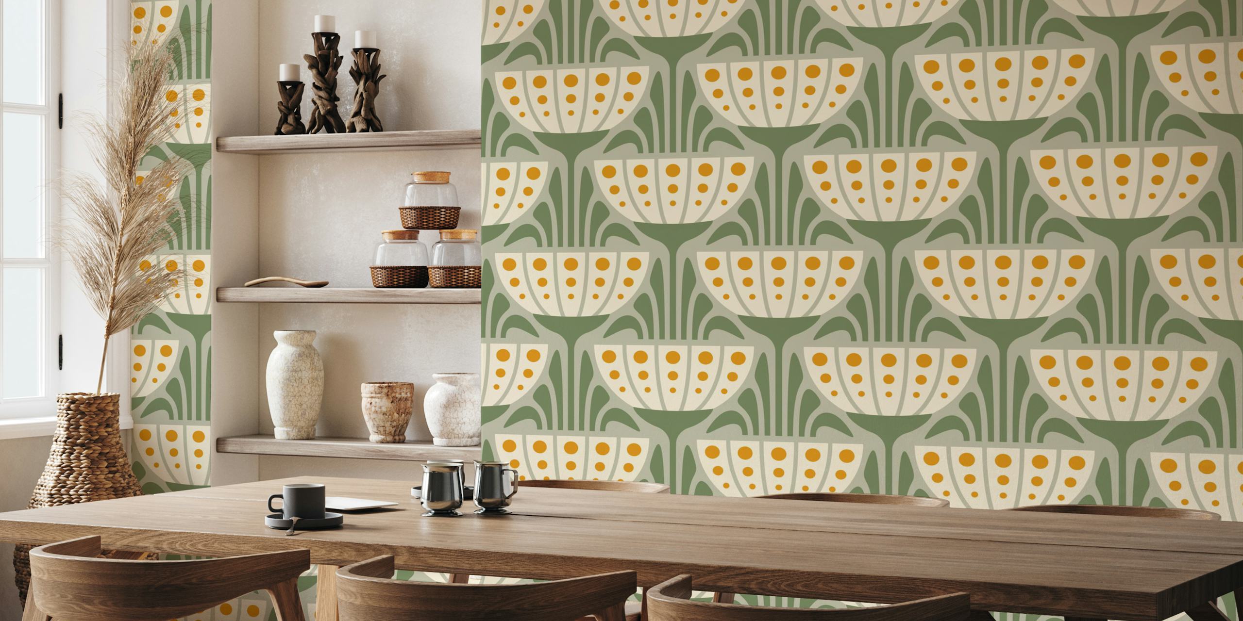 Mid-Century Blossoms wallpaper i et rum