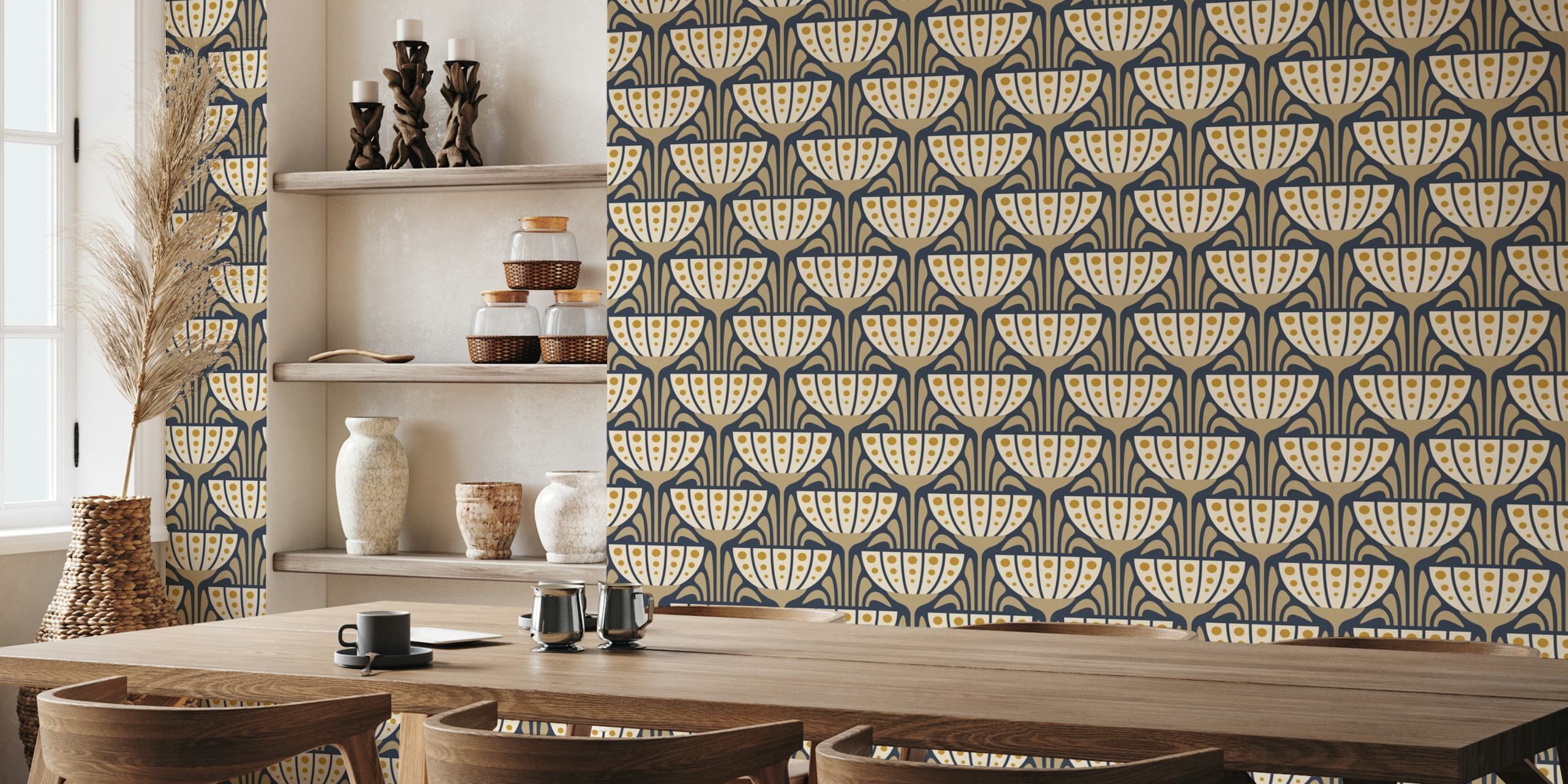 Mid-Century Blossoms wallpaper nell'interno