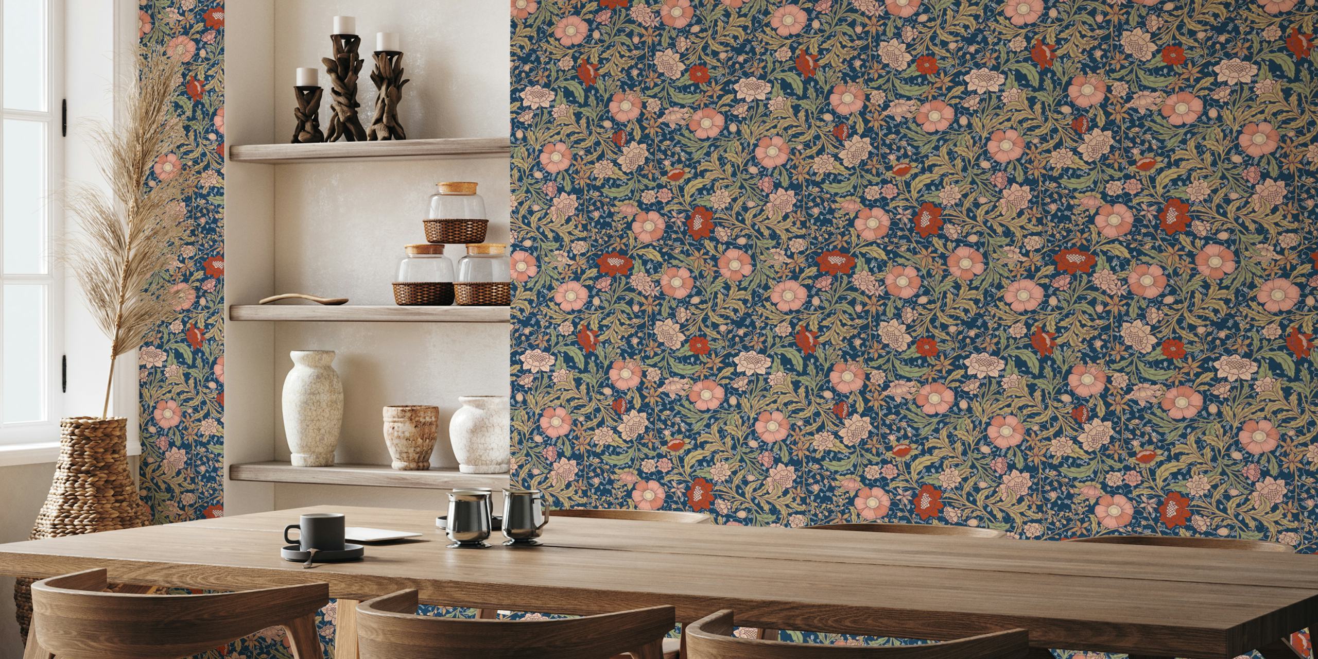Morris vintage trailing flowers wallpaper in room