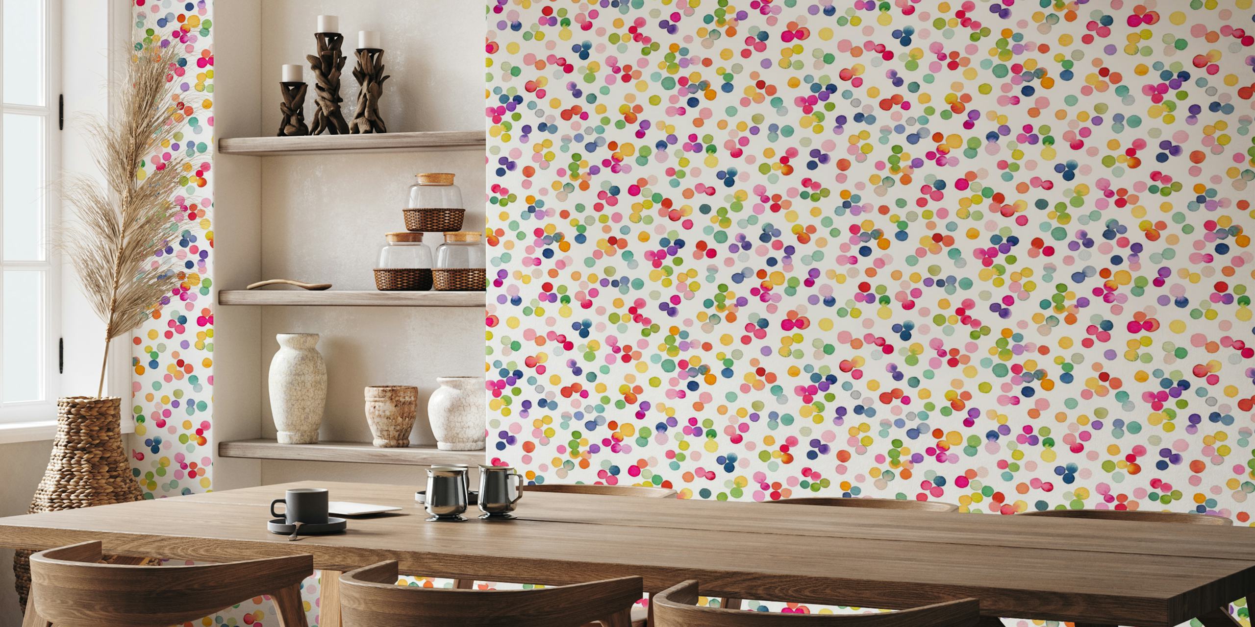 Colorful confetti wallpaper in a room
