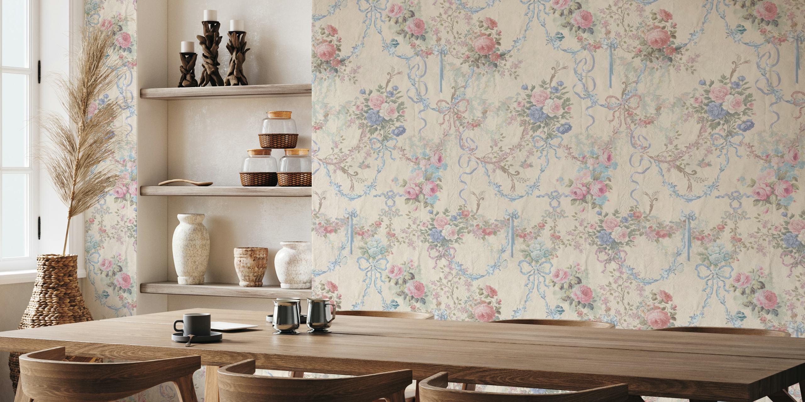 Fade Vintage Rose Bouquet wallpaper in a room