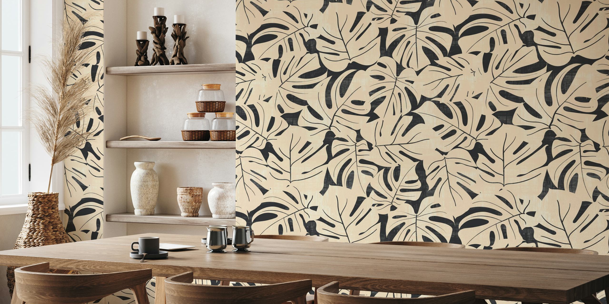 Jungle Leaves-behang in een stijlvolle kamer