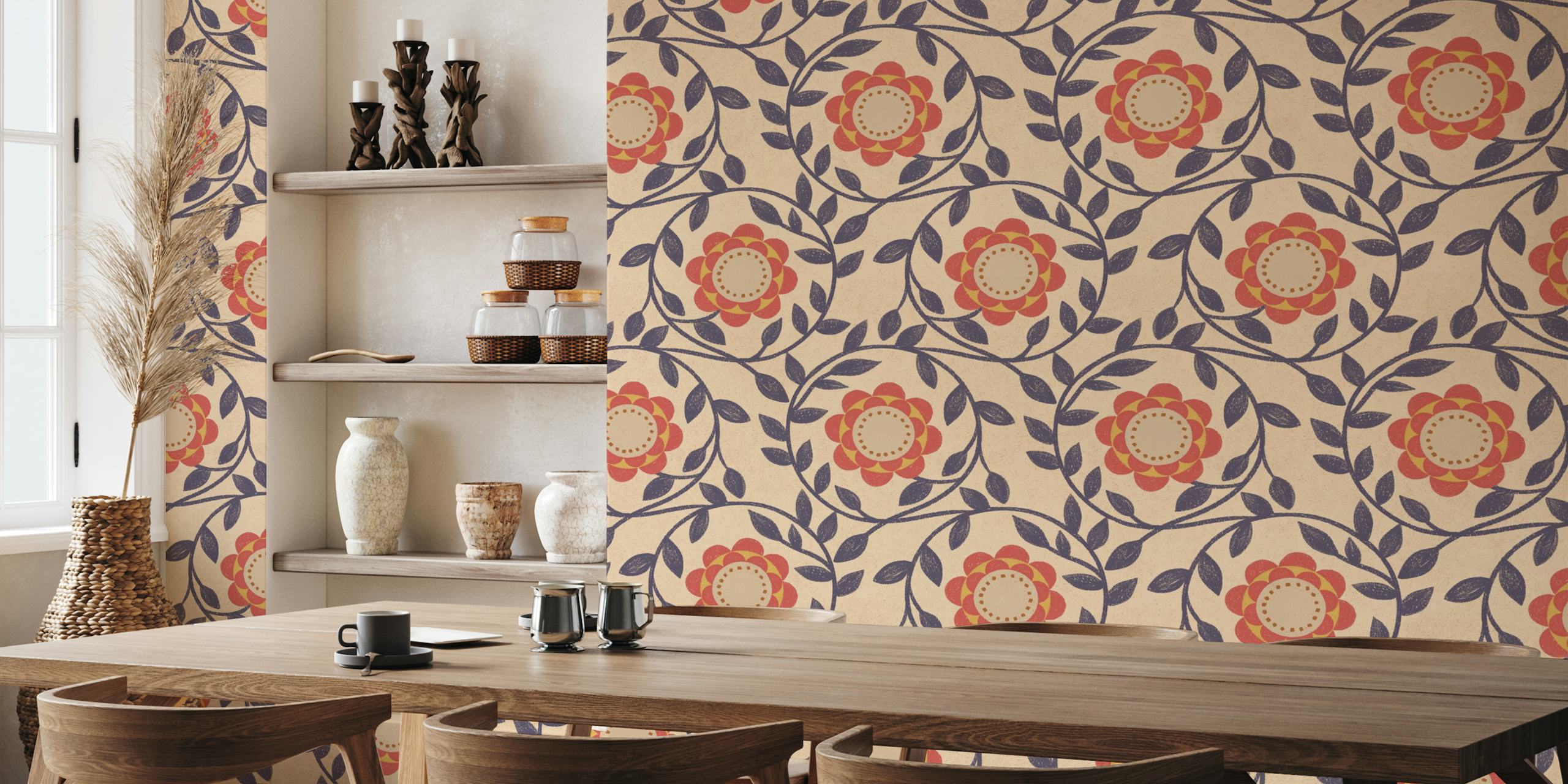 Vintage floral wallpaper in muted colors