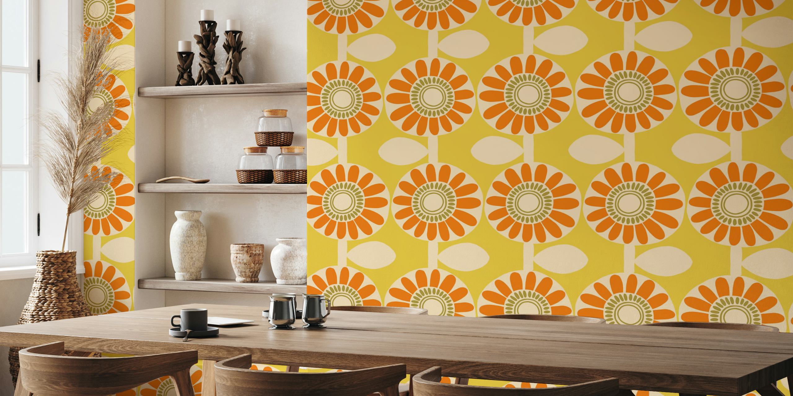 Retro Scandi Sunshine Floral wallpaper in room