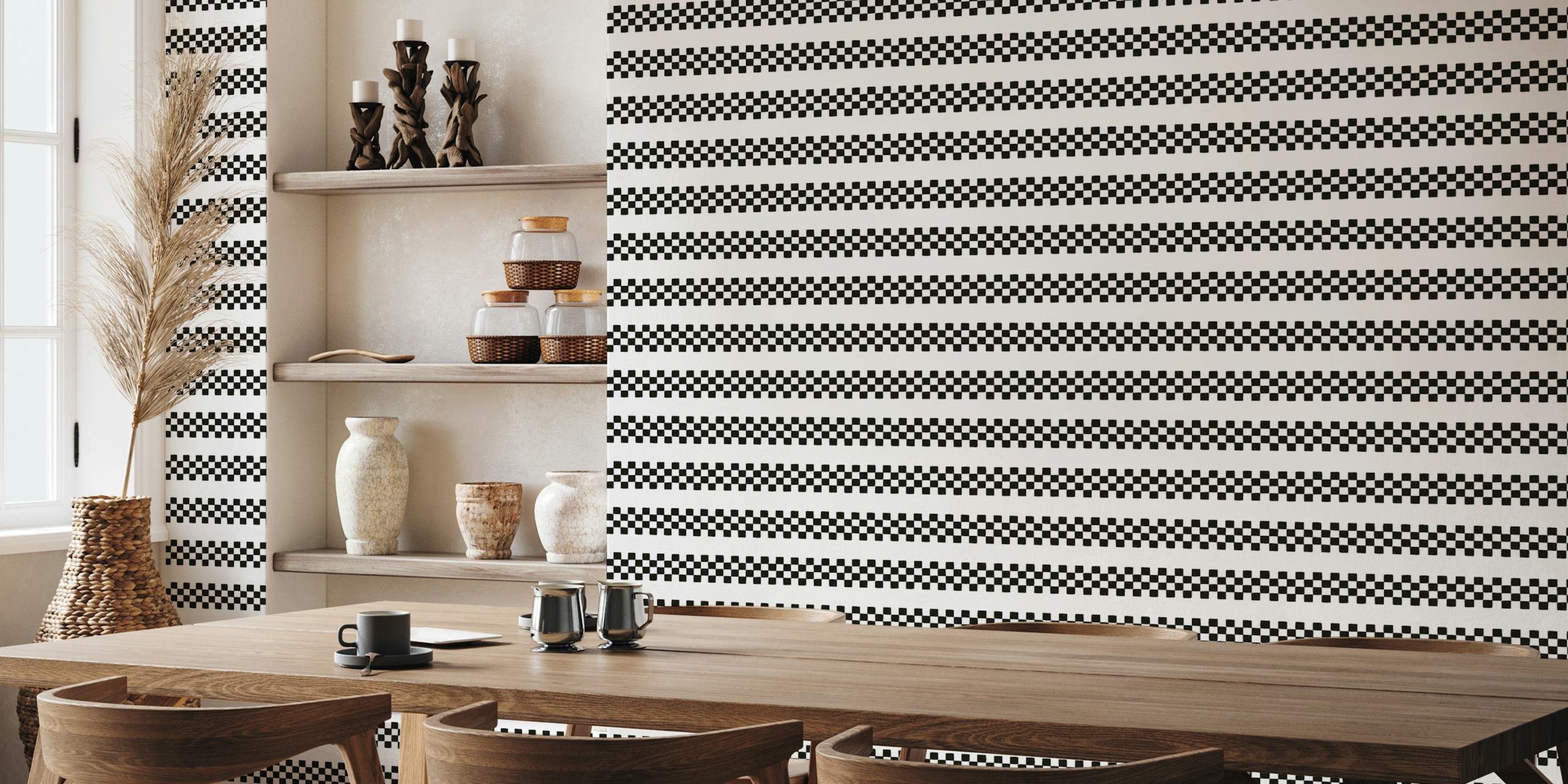 Black and white checkered stripes pattern wallpaper