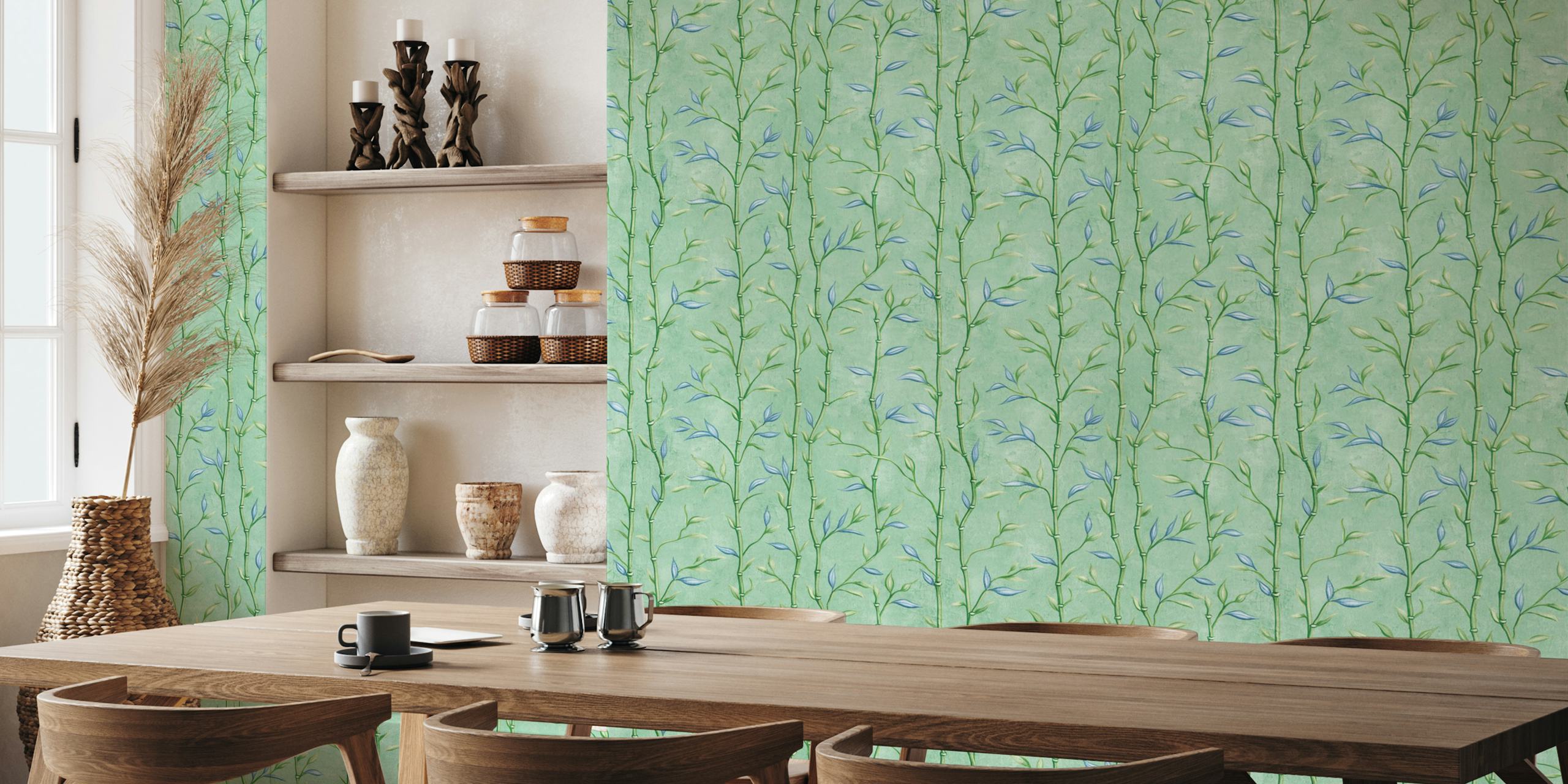 Bamboo Song Painting Teal ταπετσαρία σε ένα δωμάτιο