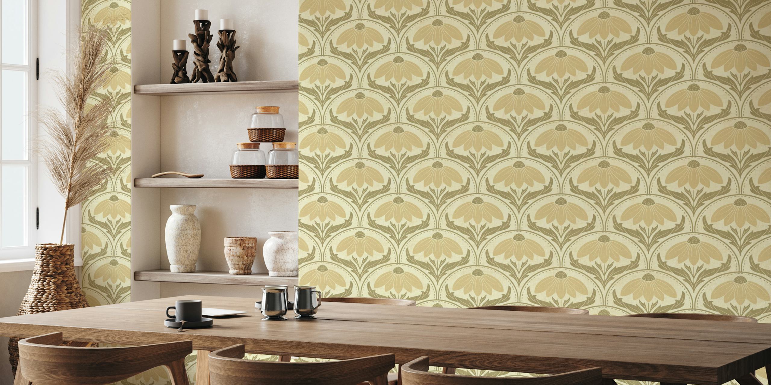 Scalloped Flowers in Cream patrón de papel pintado