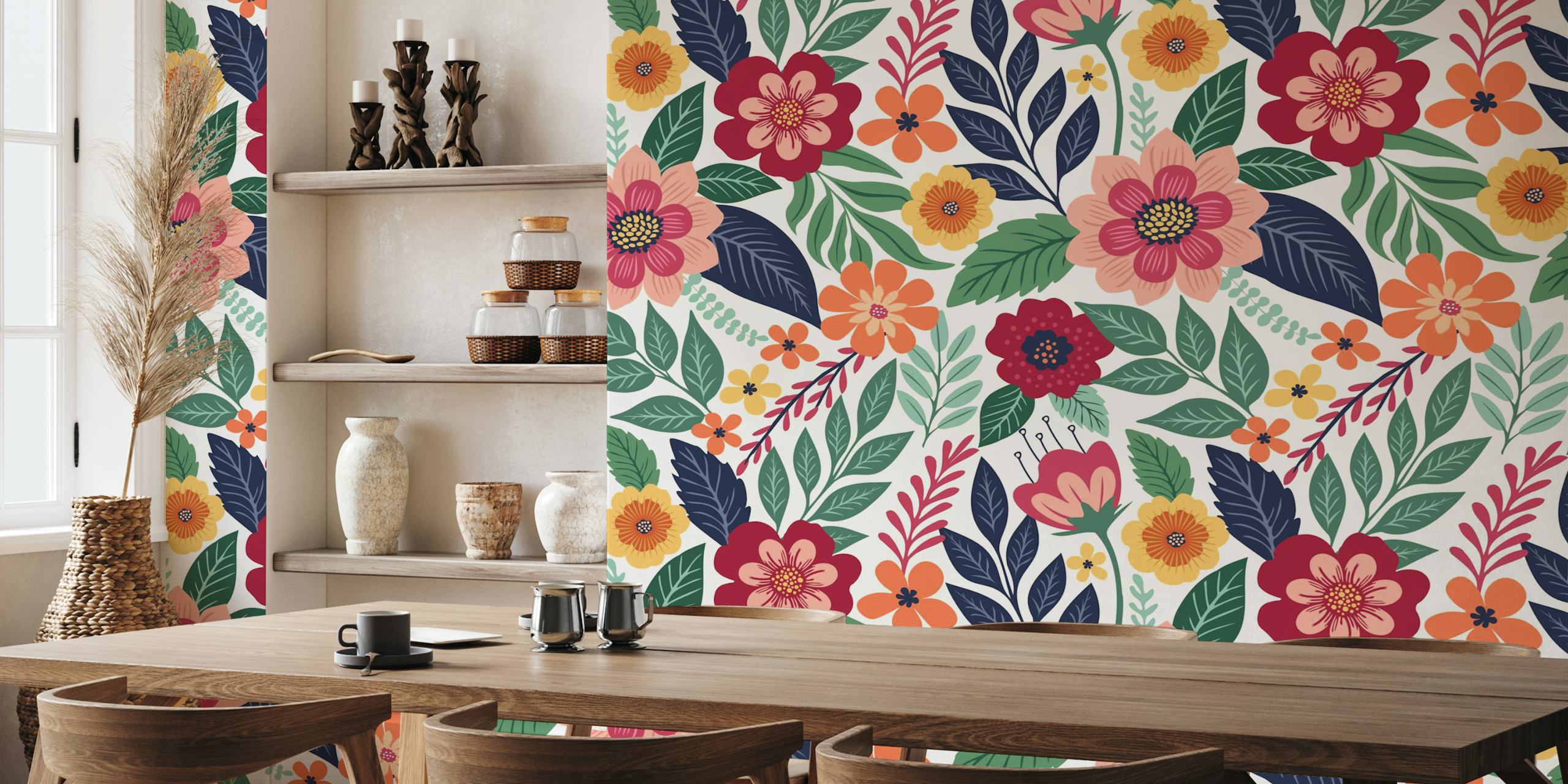 Colorful floral behang ontwerp in een kamer