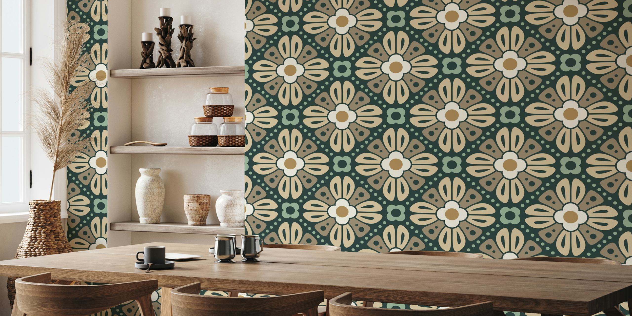 Retro florale Tapetdesign in einem Raum