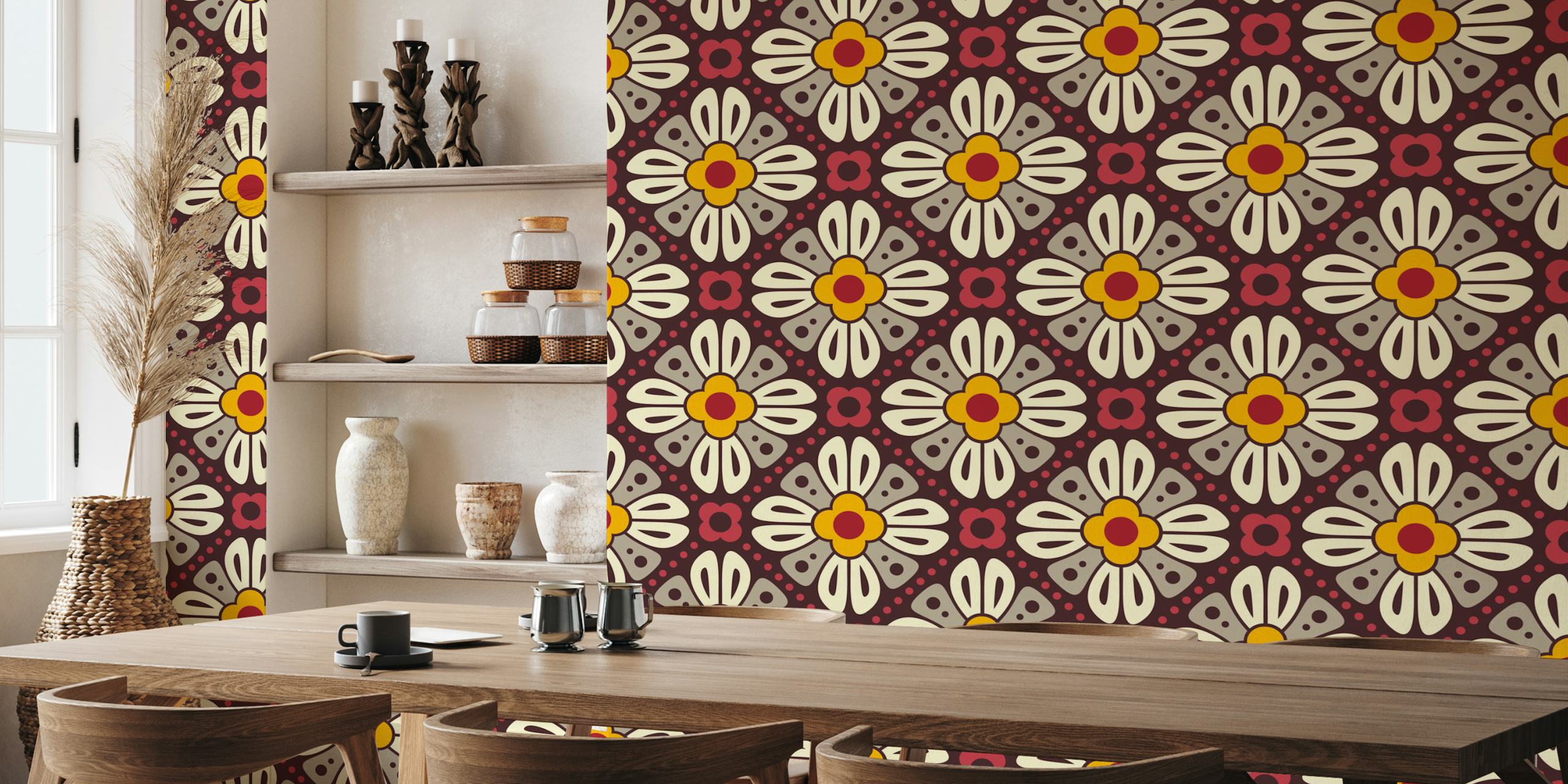 Retro floral wallpaper in a room