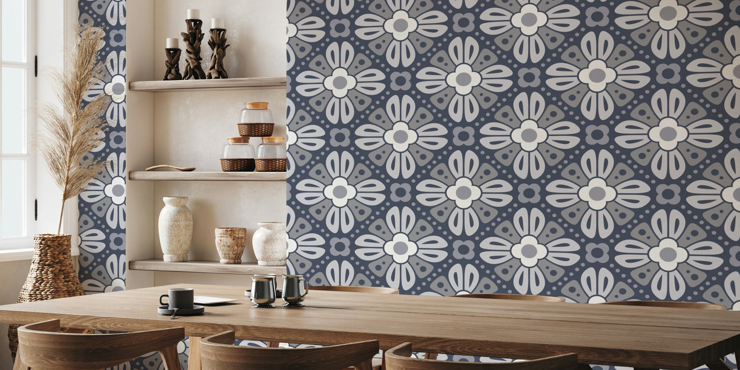 Carta da parati floreale retro in un ambiente moderno