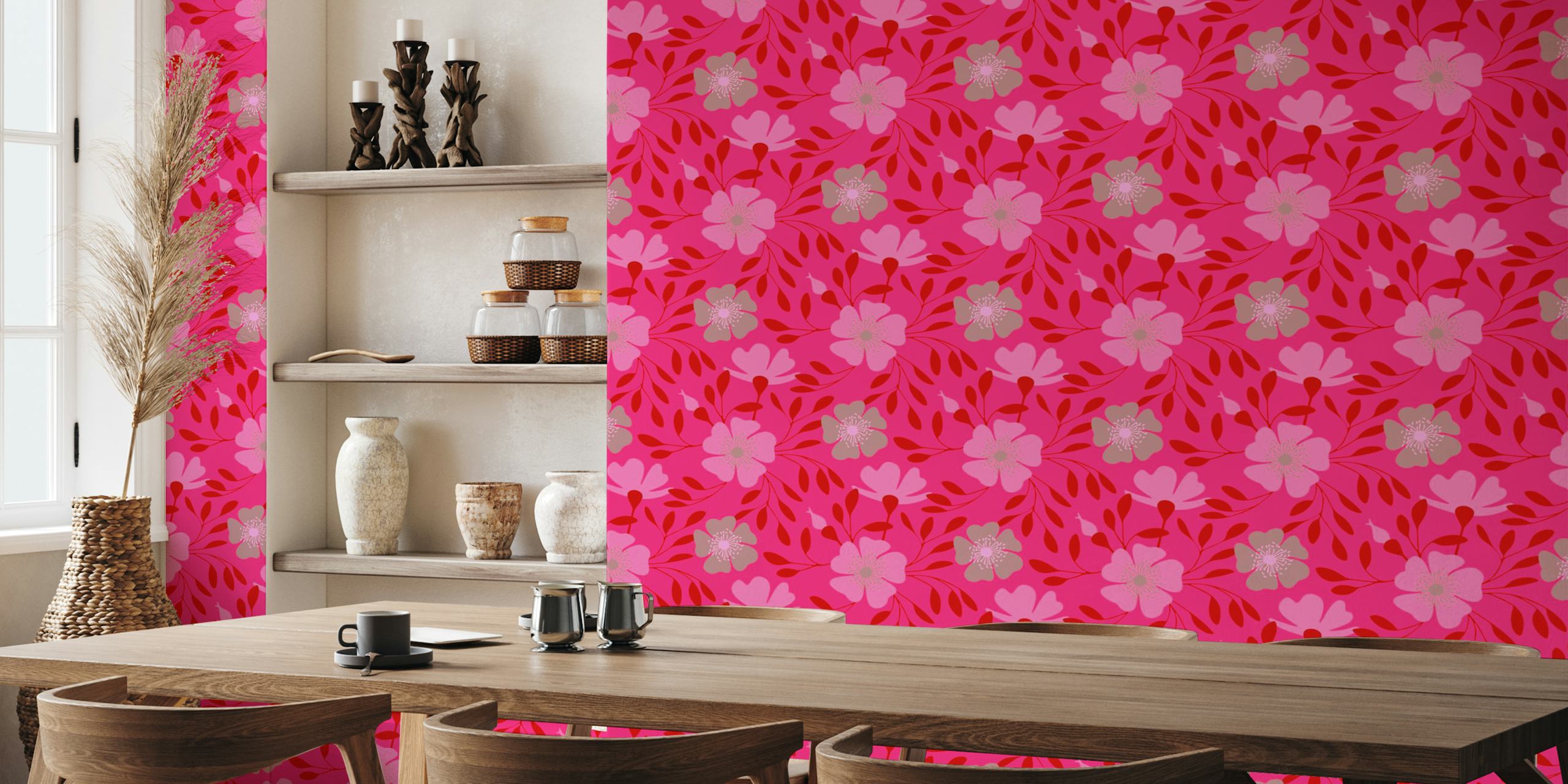 Cherry blossom pink floral pattern wallpaper