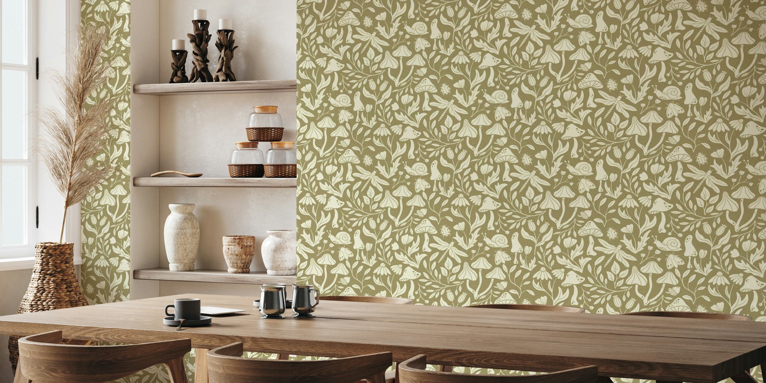 Forest Life in Olive Green wallpaper in a room