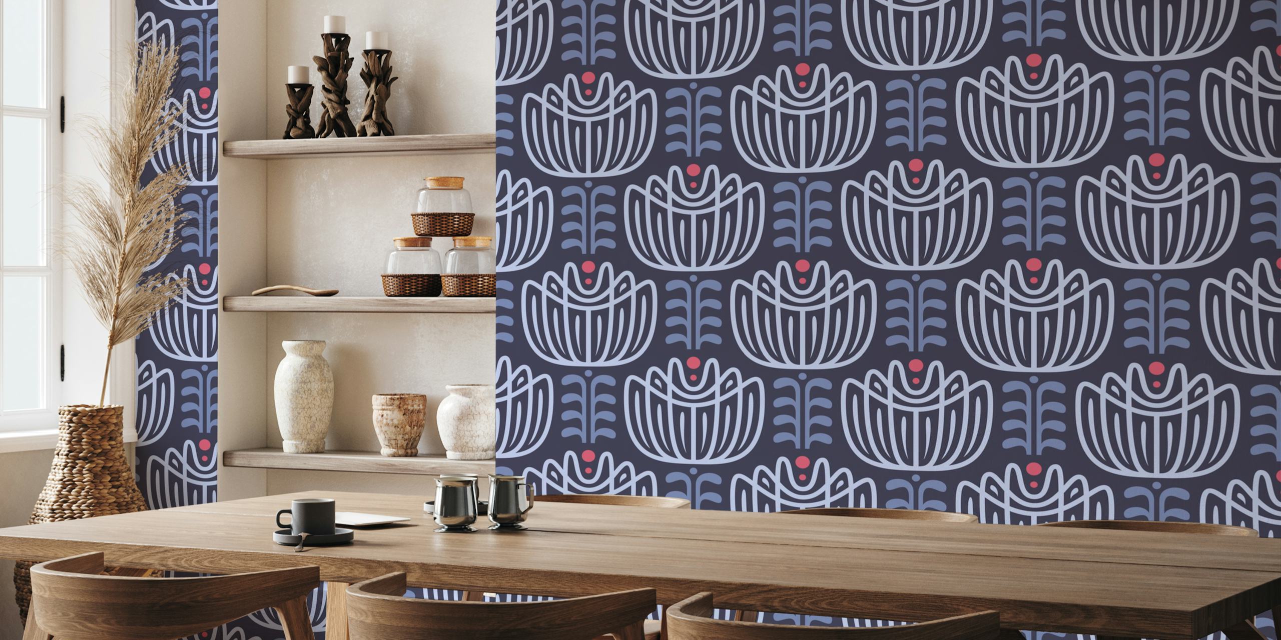 Tulip inspired wallpaper design in dark purple