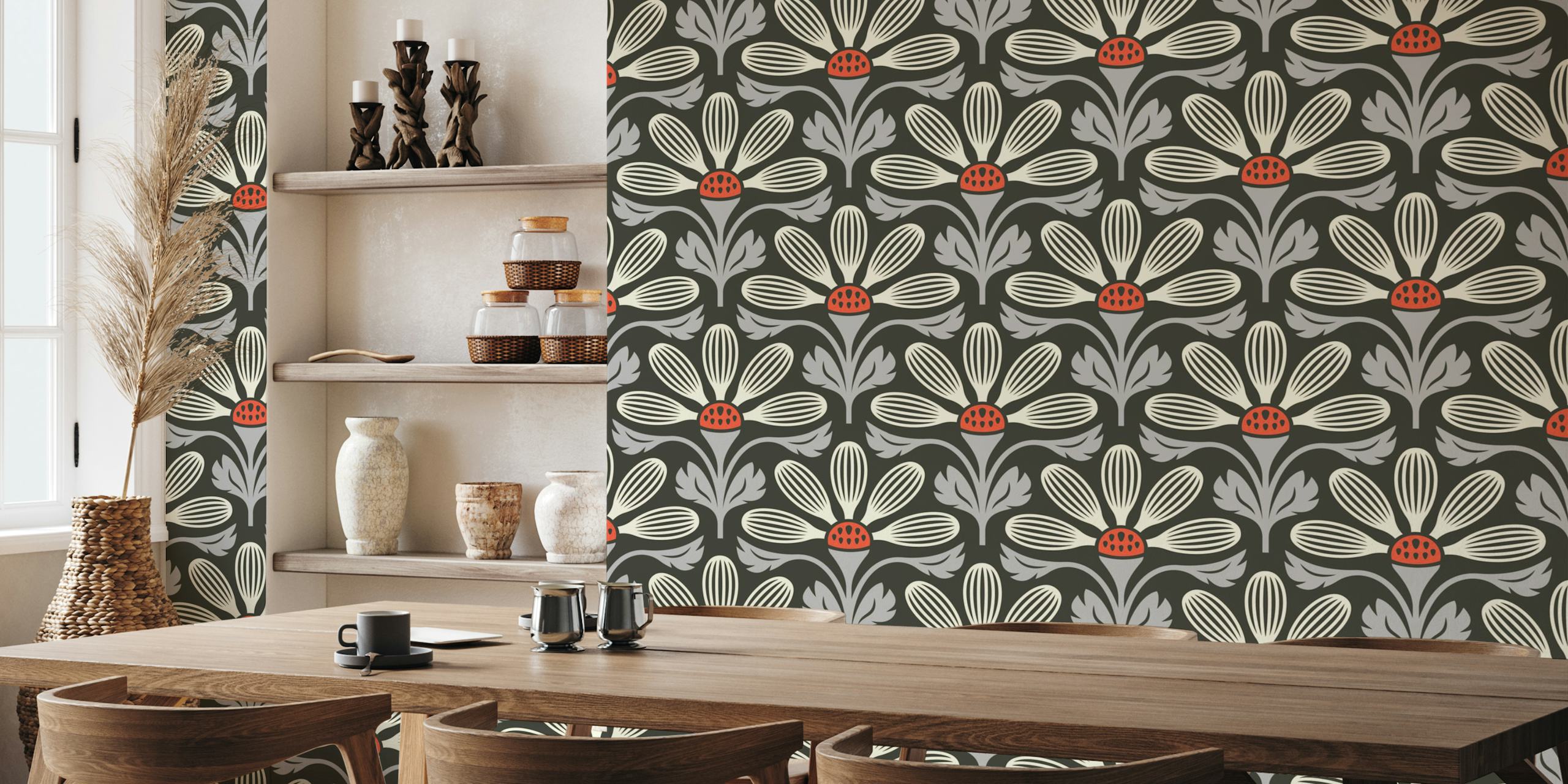 Classic Petal Elegance in Gray ταπετσαρία σε ένα δωμάτιο