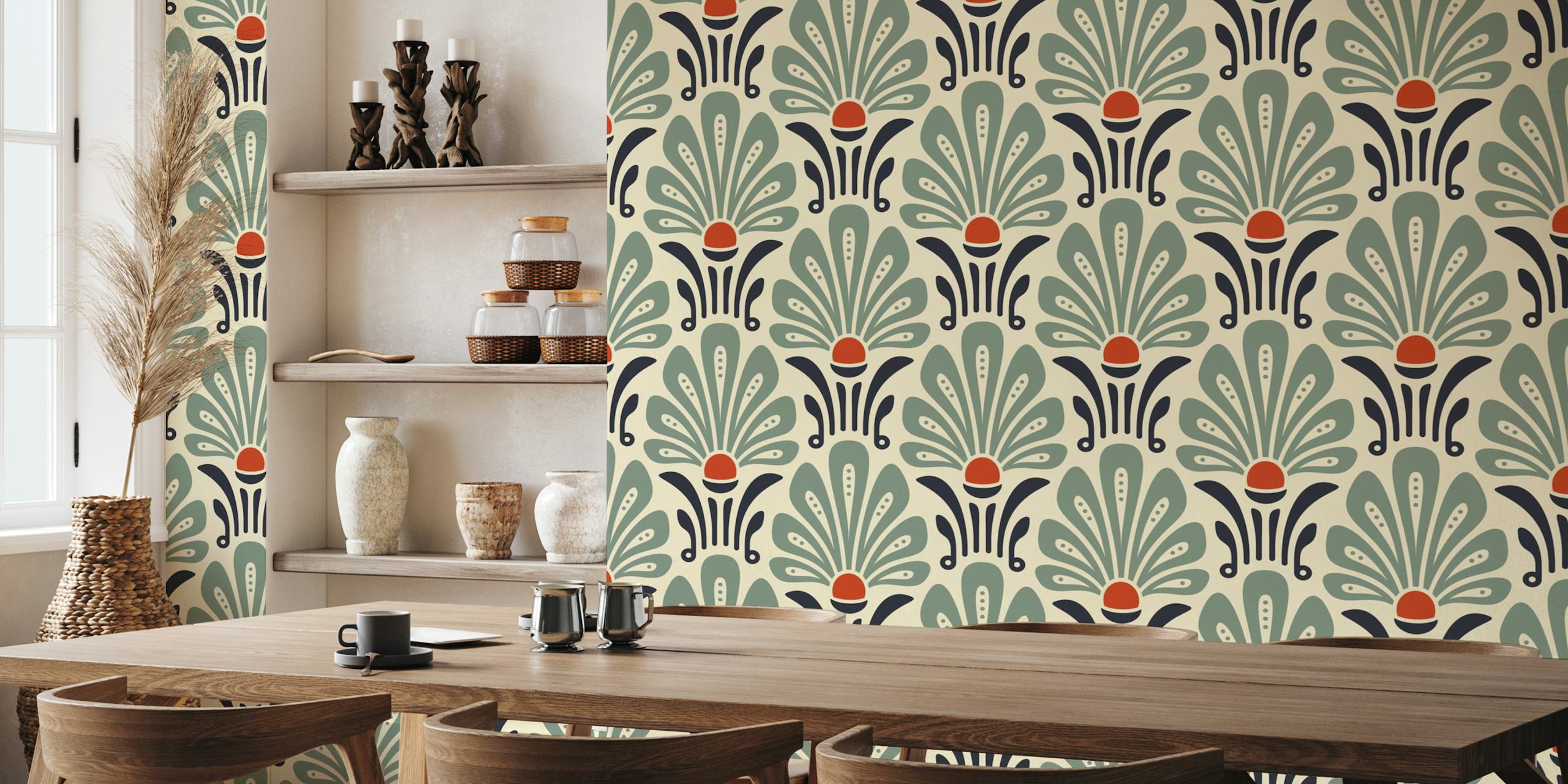 Elegant floral tapet i ett rum