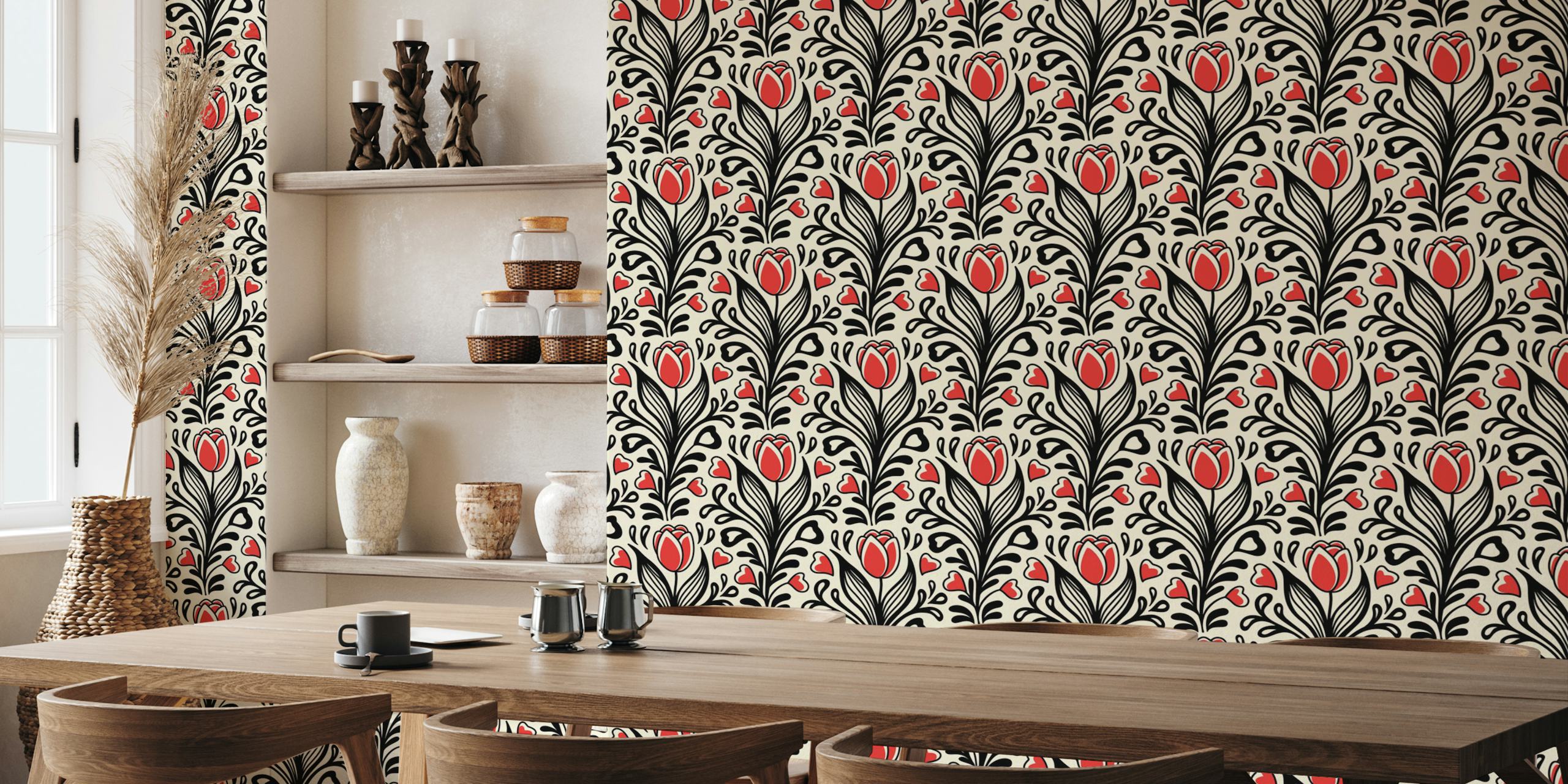 Red Tulips and Hearts wallpaper in a room