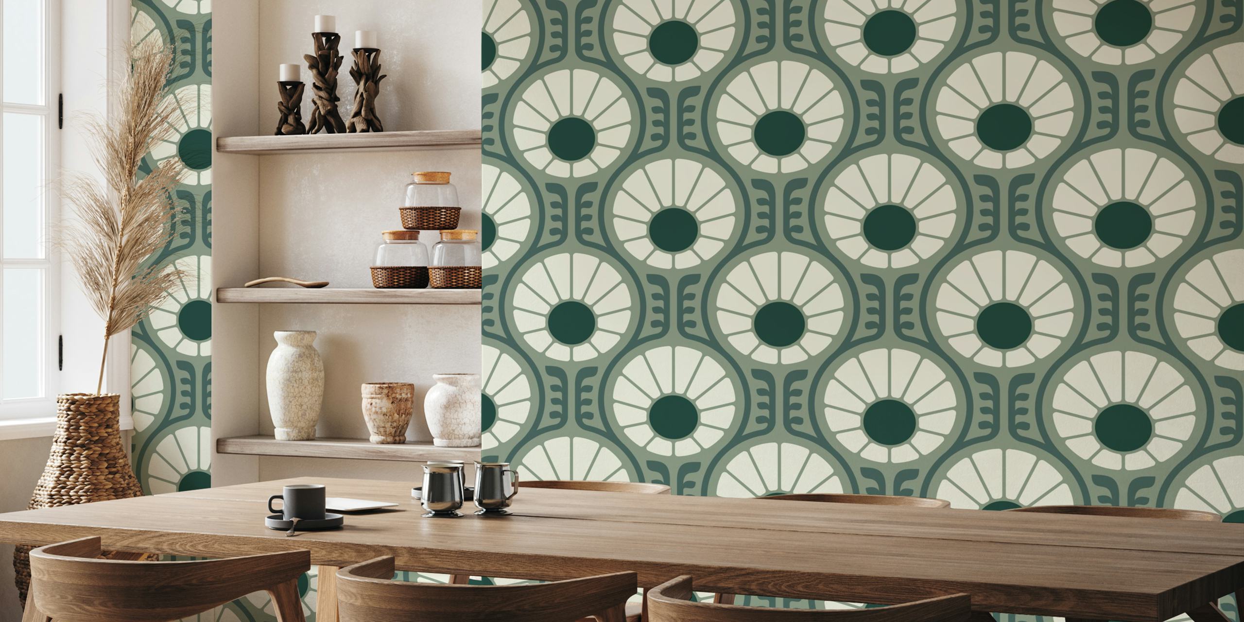 Retro Daisy Delight in Smoky Green tapet i ett rum