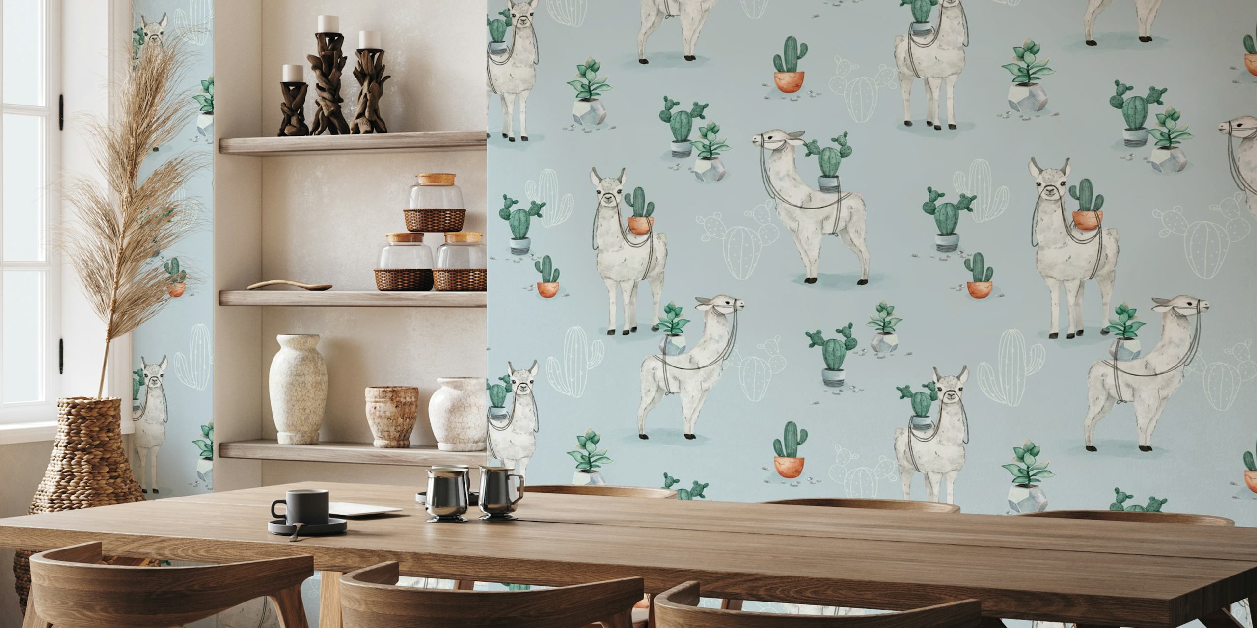 Cactus llama wallpaper in a room