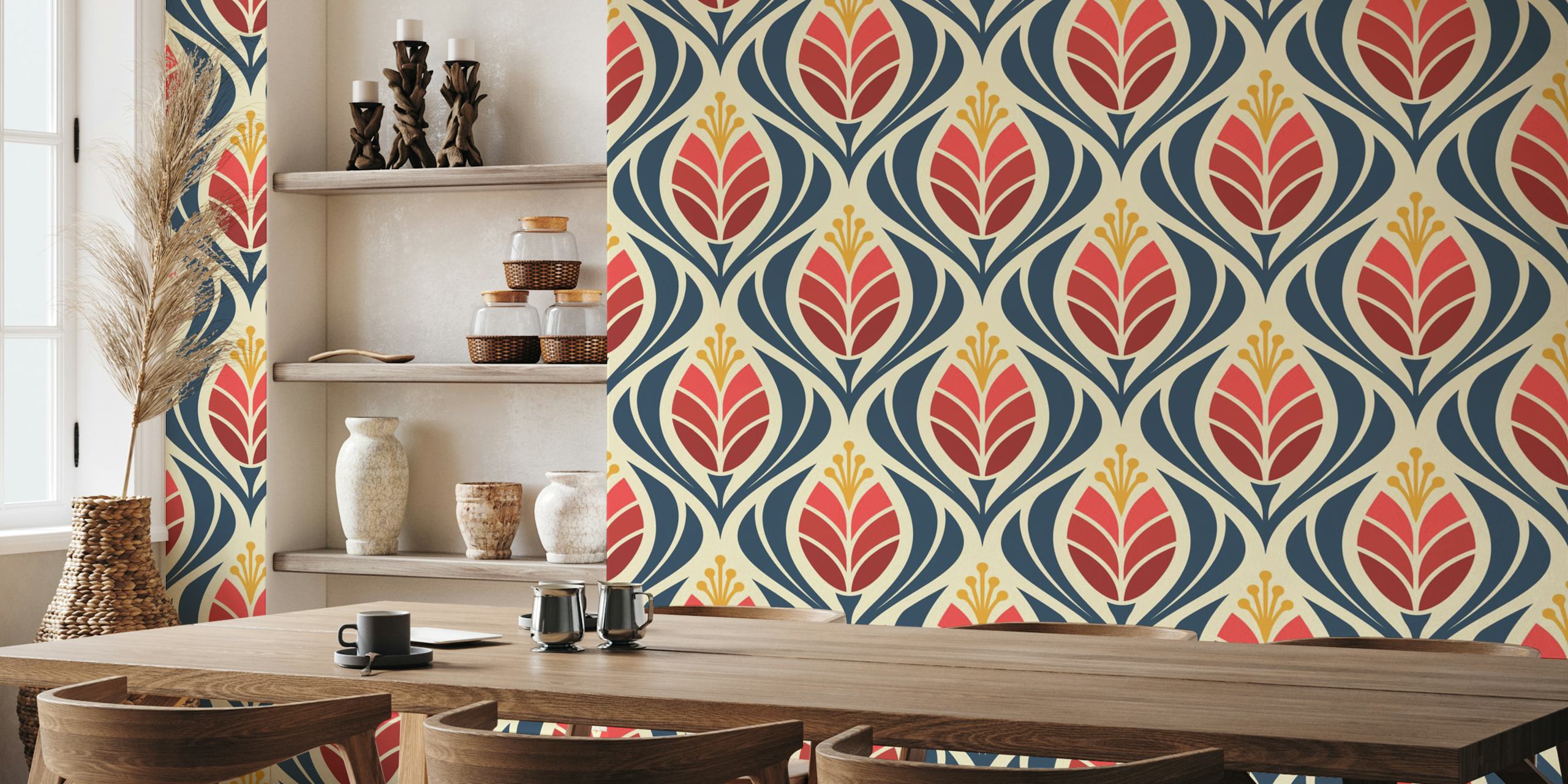 Bold Retro Tulip Blossoms in Red tapetdesign